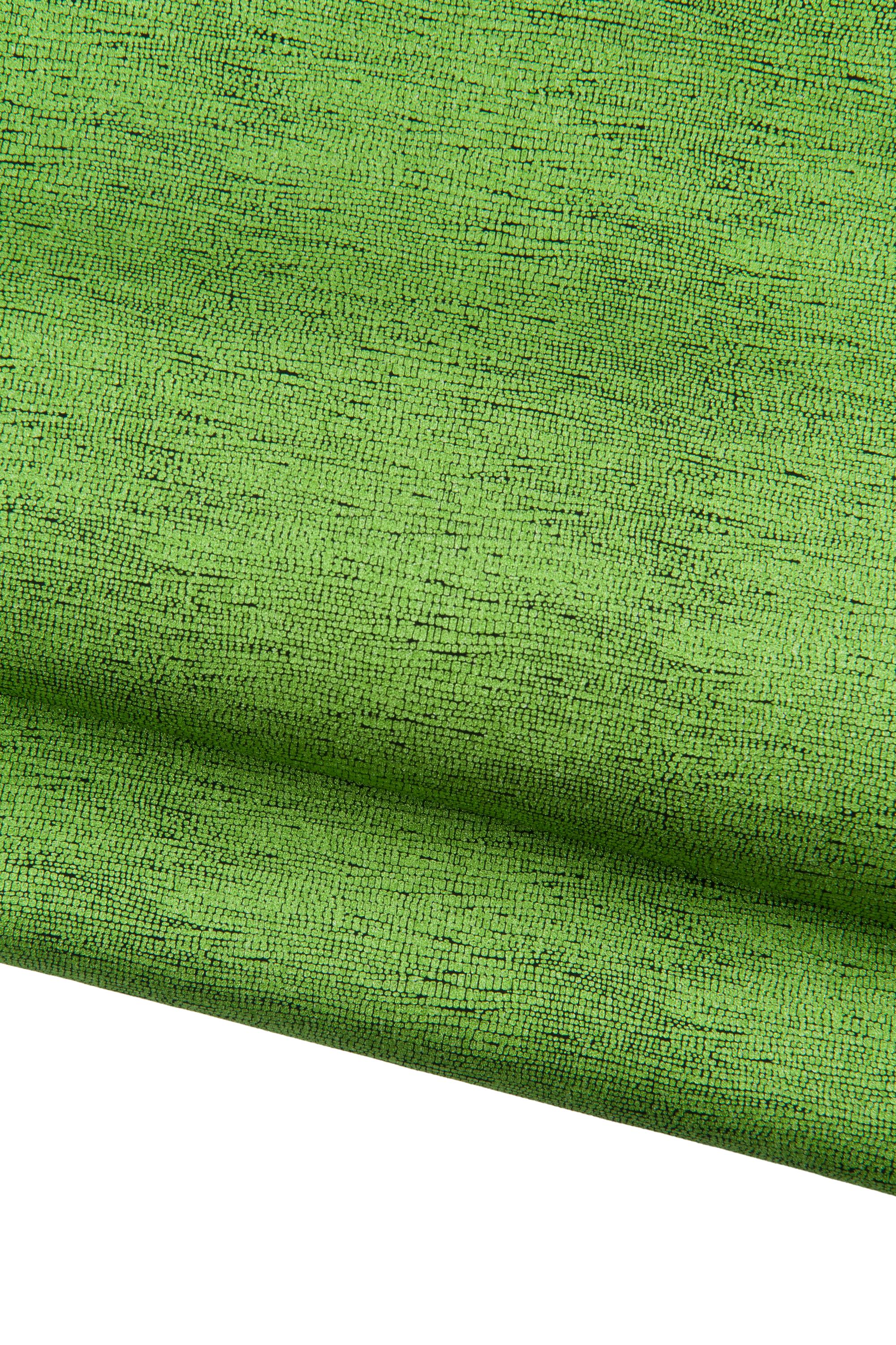 NEON green leather skin, soft metallic goatskin, bright GLITTER snake-like textured hide for crafters B19079-MT La Garzarara