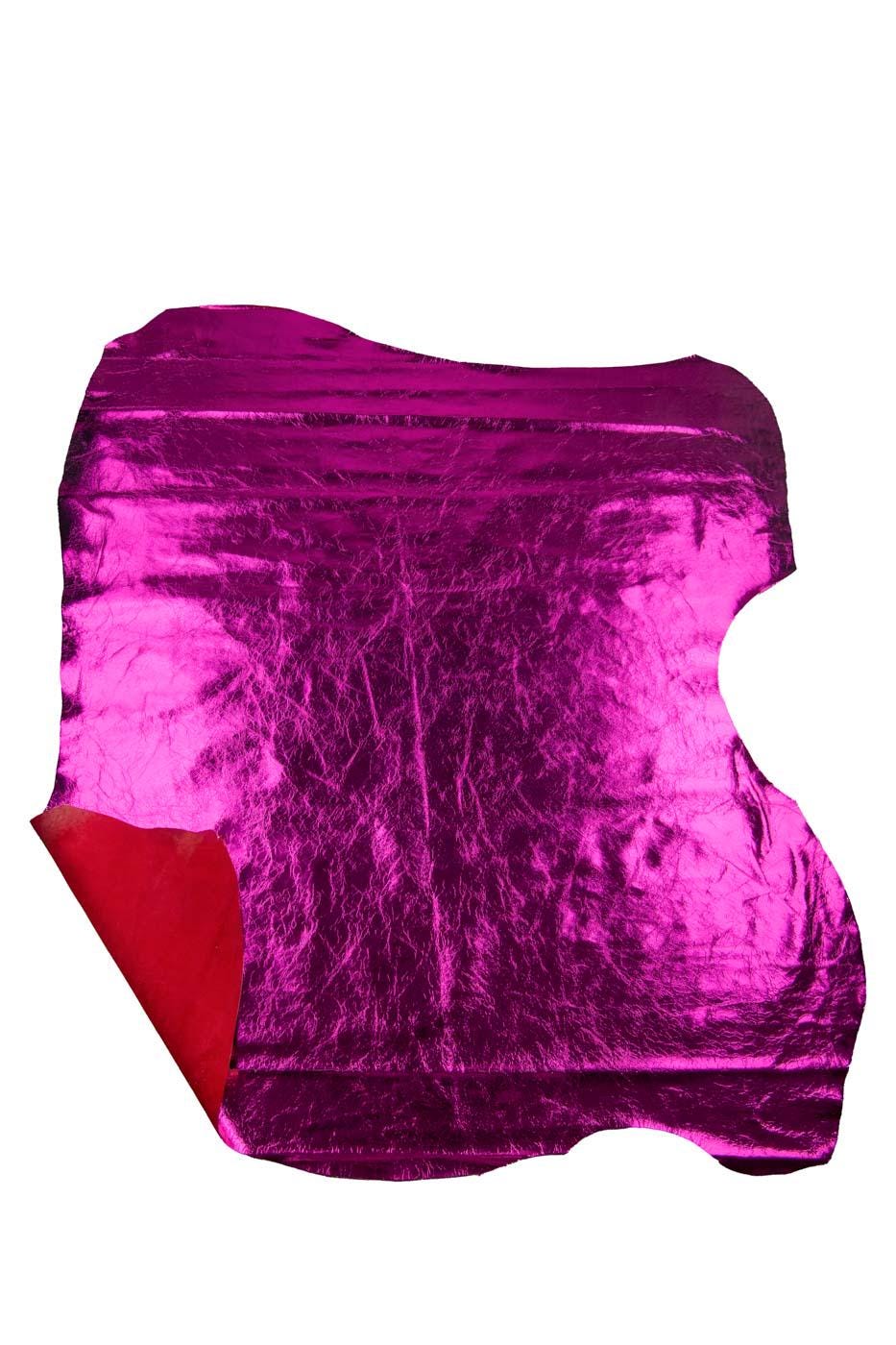 FUCHSIA metallic leather skin, deep pink WRINKLED goatskin, soft bright skin 0.7 -0.9 mm ideal for duy projects B19065-MT La Garzarara
