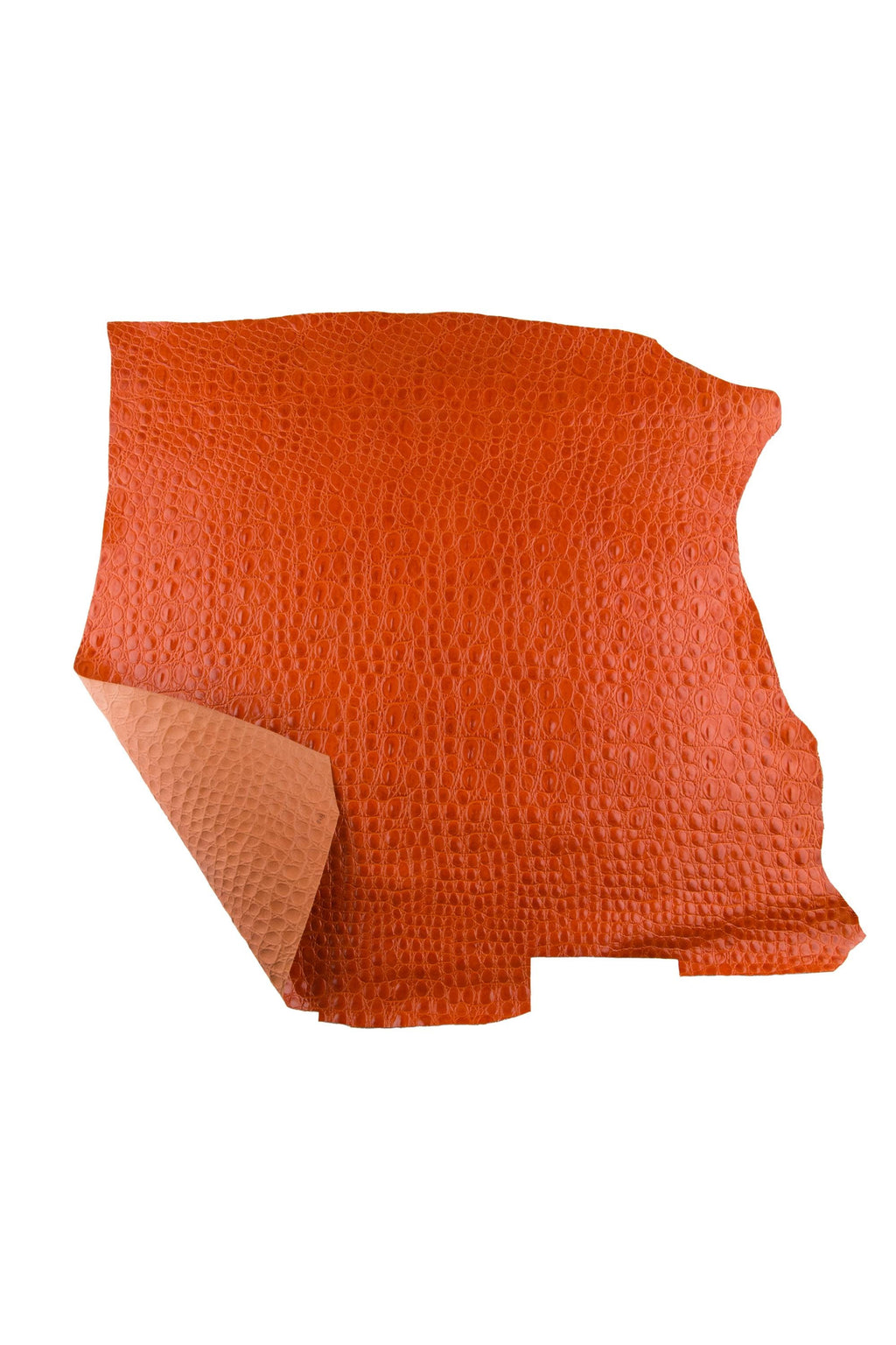 ORANGE CROCODILE embossed leather skin, alligator print on semi stiff cowhide, glossy hide for crafters 0.9 - 1.1 mm B19085-ST La Garzarara