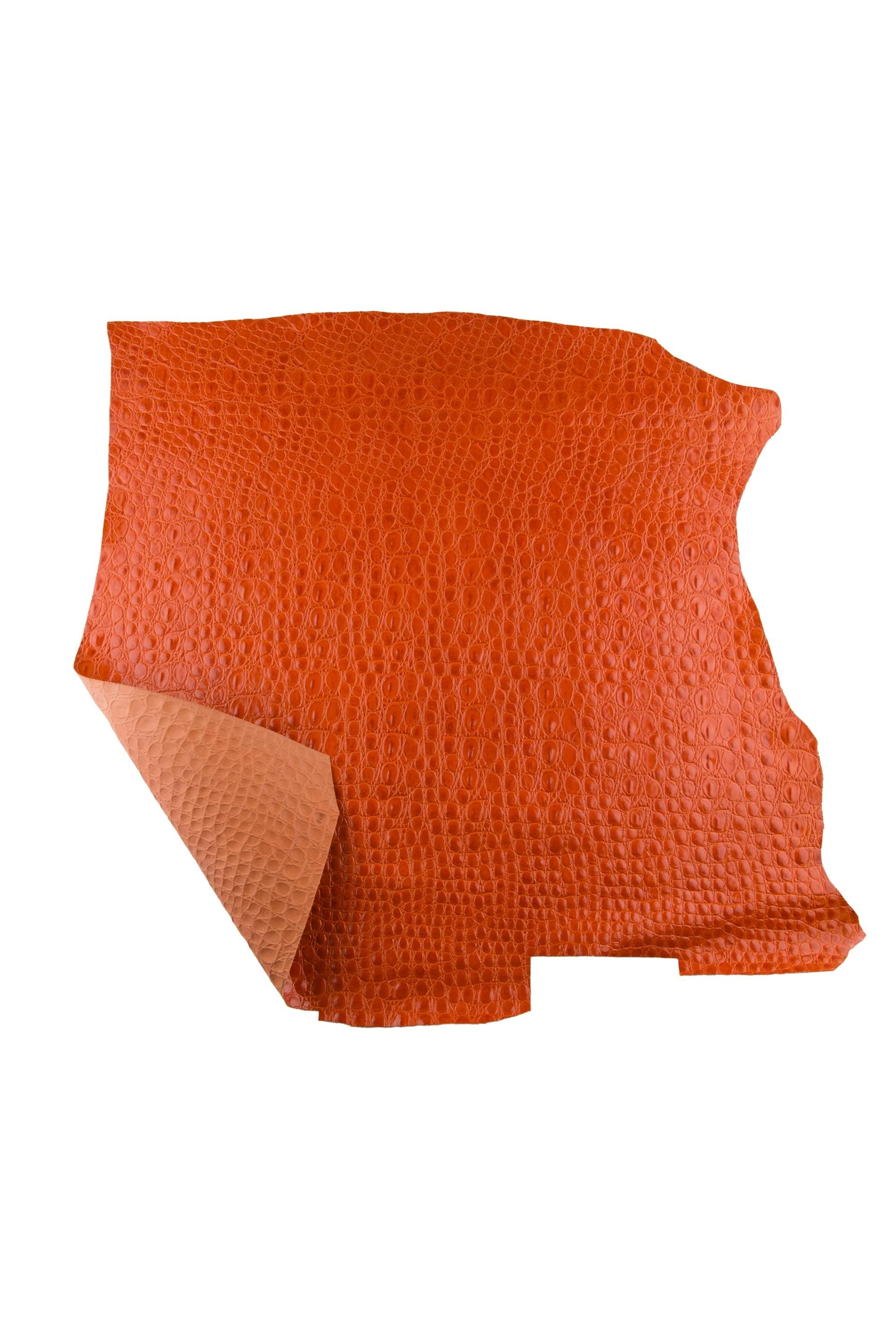 ORANGE CROCODILE embossed leather skin, alligator print on semi stiff cowhide, glossy hide for crafters 0.9 - 1.1 mm B19085-ST La Garzarara