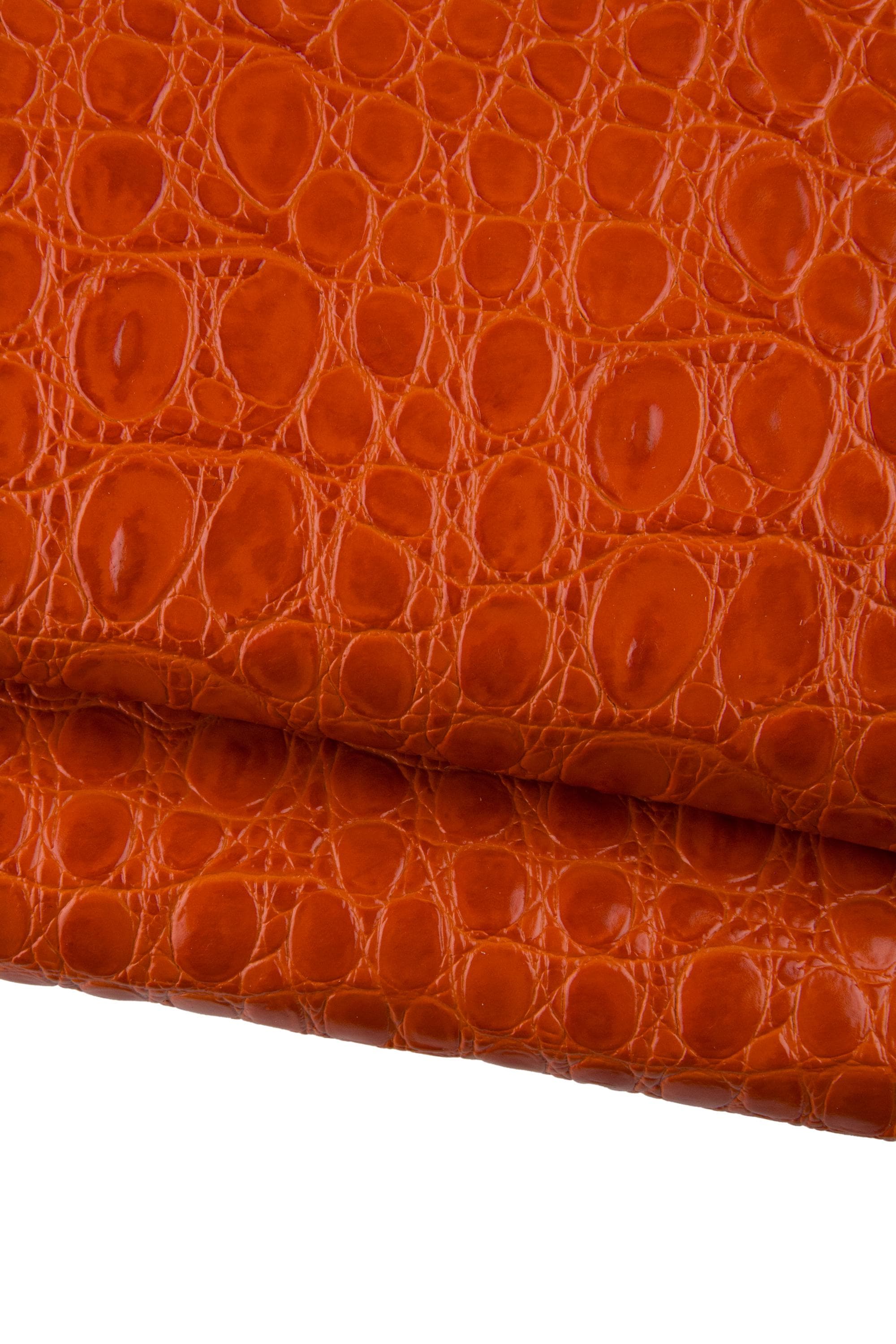 ORANGE CROCODILE embossed leather skin, alligator print on semi stiff cowhide, glossy hide for crafters 0.9 - 1.1 mm B19085-ST La Garzarara