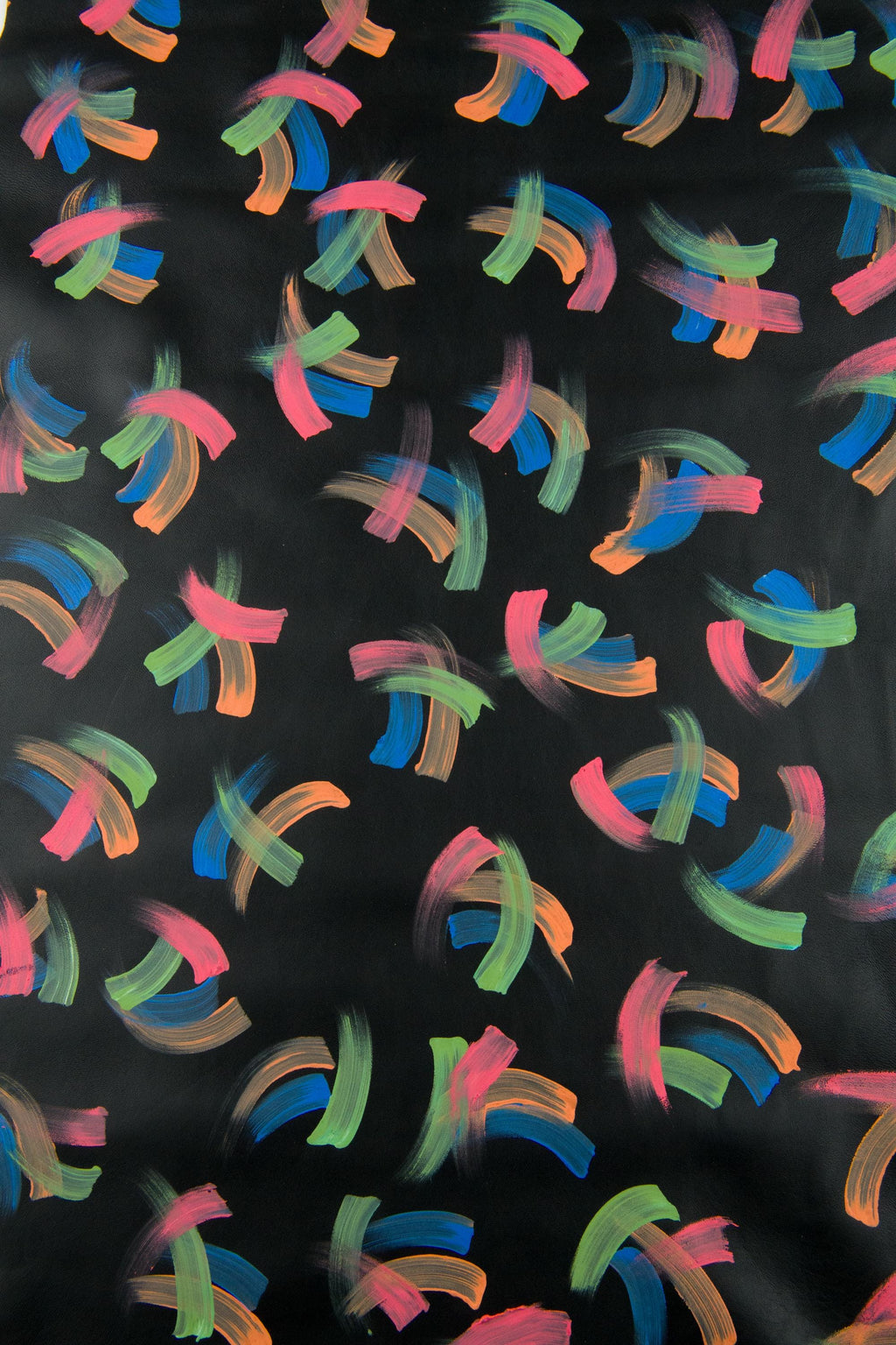 PAINTED Black leather skin, black goatskin colorful abstract Print, soft multicolor hide for hobbyists B19040-DM La Garzarara