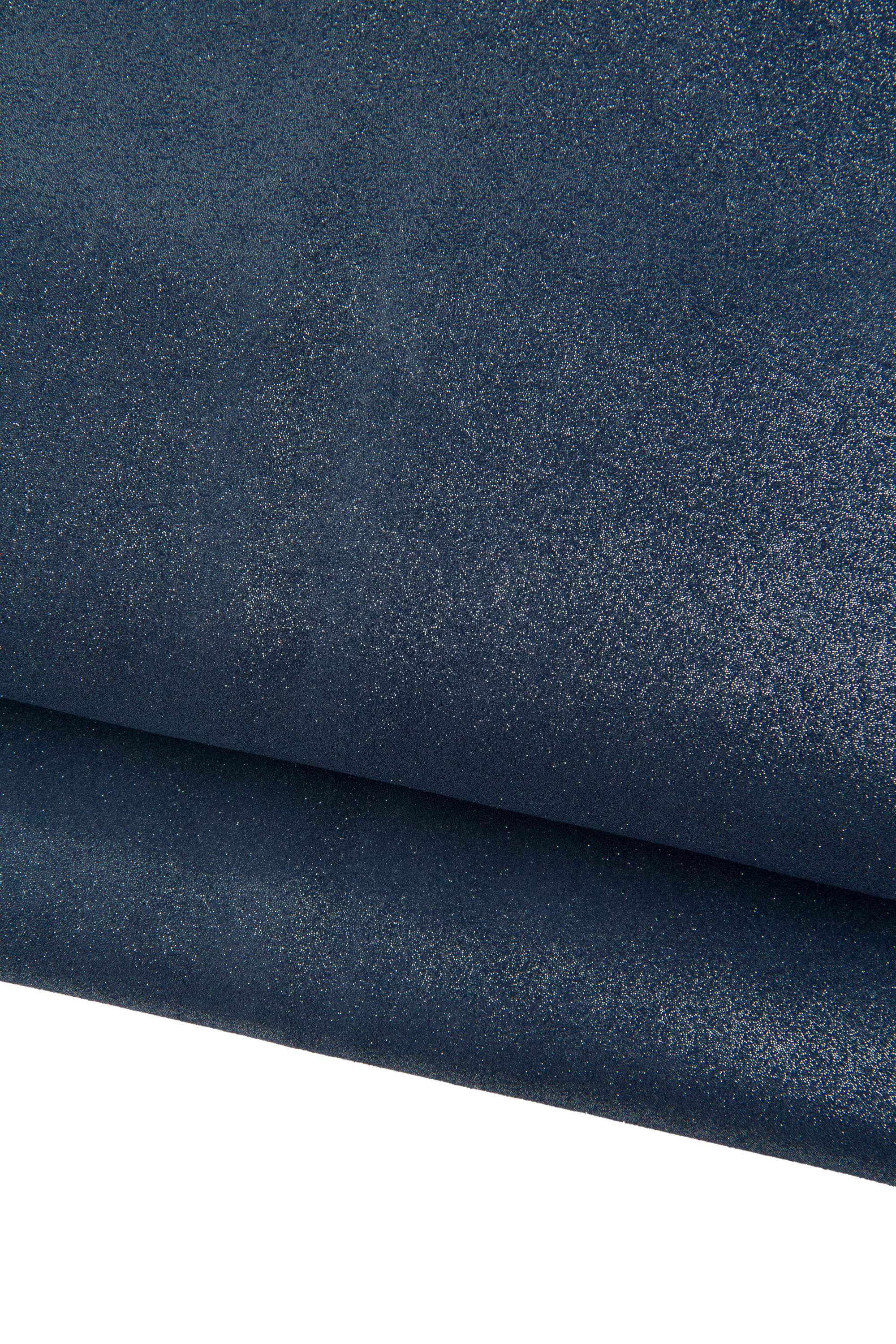 Blue METALLIC suede leather hide, shiny soft calfskin with silver GLITTER, 1.1 - 1.3 mm B19109-MT La Garzarara