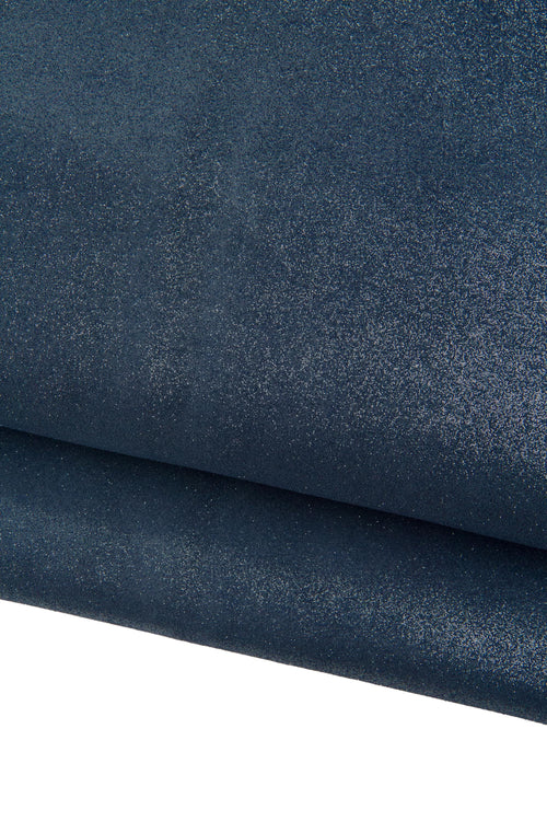 Blue METALLIC suede leather hide, shiny soft calfskin with silver GLITTER, 1.1 - 1.3 mm B19109-MT La Garzarara