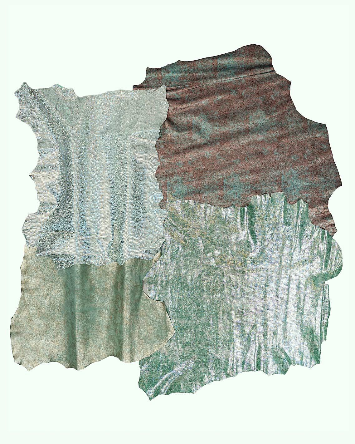 Luxury Patina Leather skins Bundle, Aqua Metallic Leather Hides Mint, statement Designer Skins B18998-MT(ST)