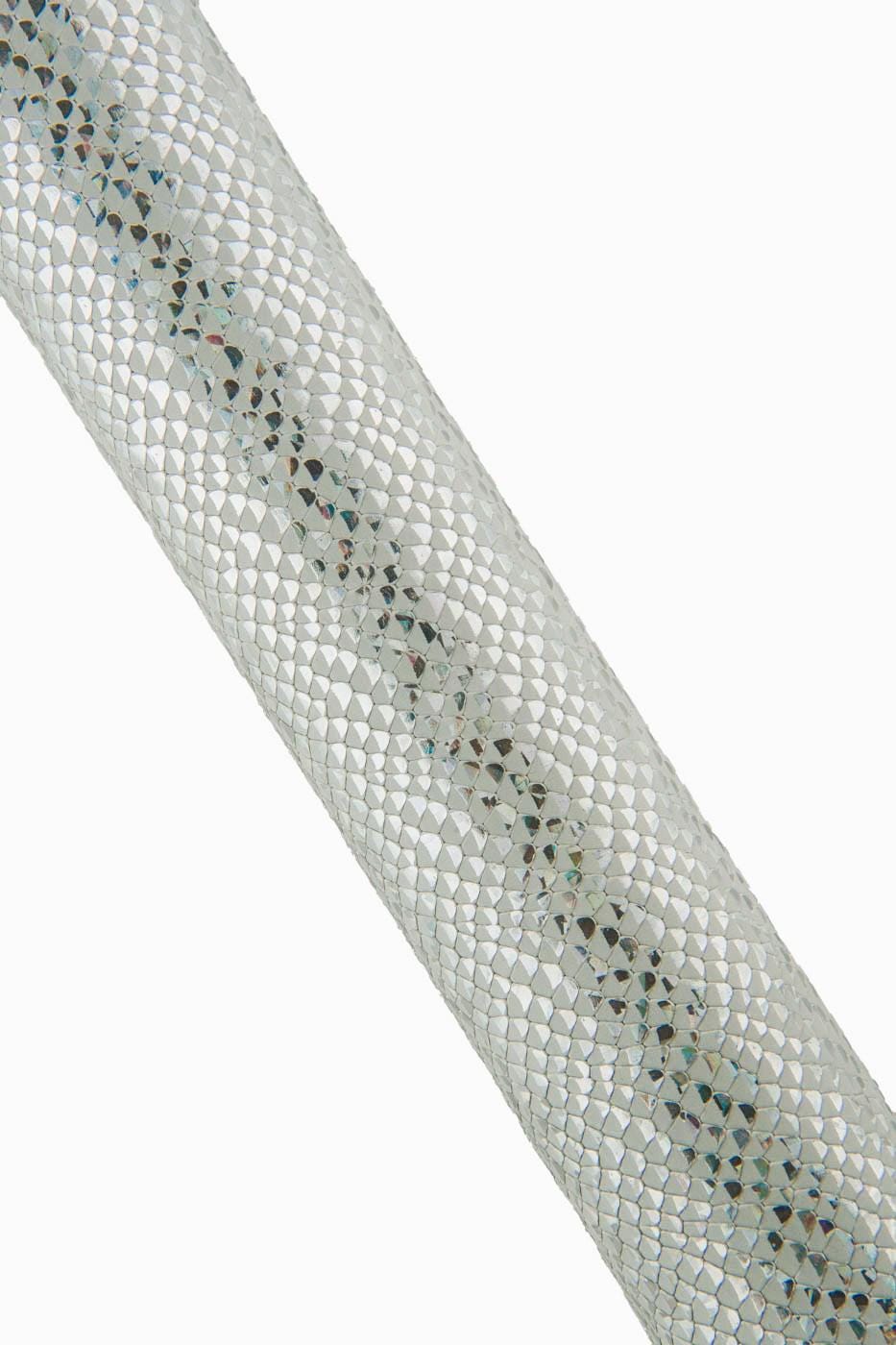 Silver HOLOGRPHIC reptile leather hide, IRIDESCENT metallic snake printed calfskin, bright embossed cowhide for diy creations B19058-MT(st)