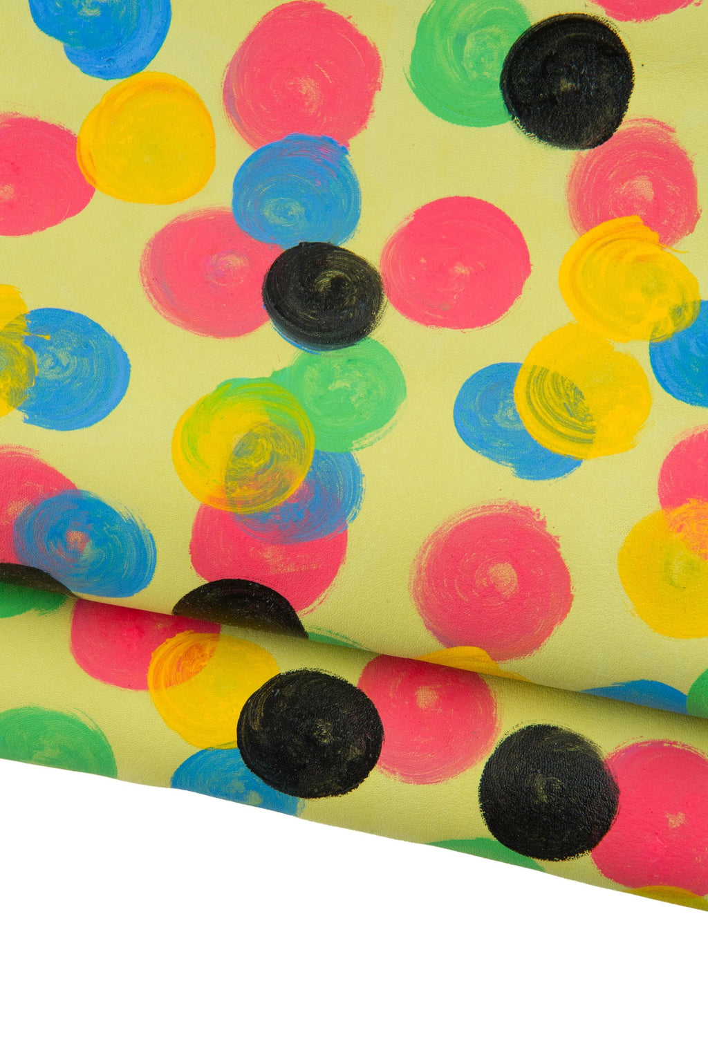 Painted POLKA DOTS yellow leather skin, colorful hand made goatskin, soft matt material for crafters B19030-DM La Garzarara