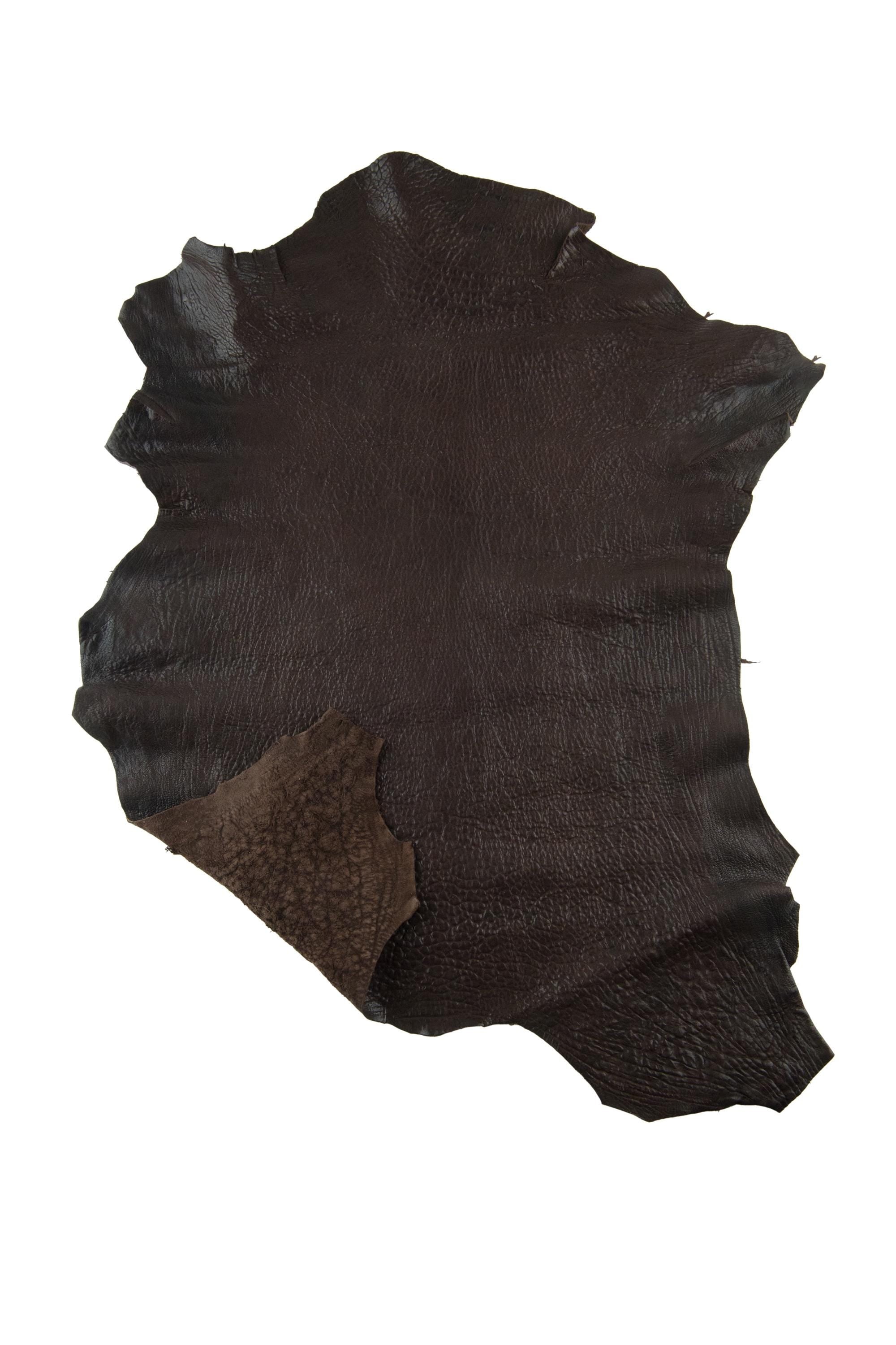 Dark brown ELEPHANT printed leather skin, grained goatskin, sporty VINTAGE hide for crafters 1.6 - 1.8 mm B19127-VT La Garzarara