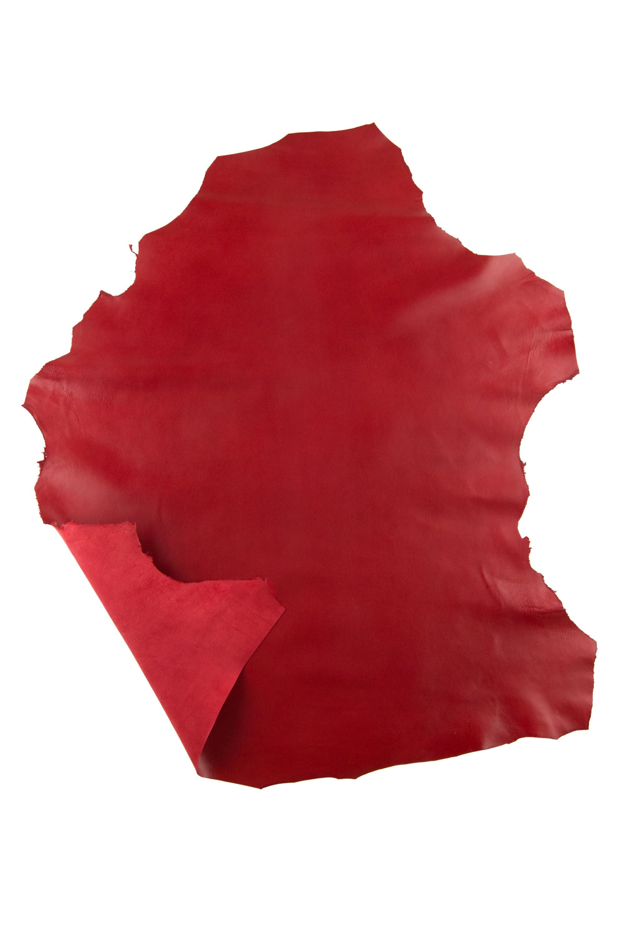 Red SMOOTH leather skin, GLOSSY soft goat kid, thin flat hide for hobbyists B19022-TU La Garzarara
