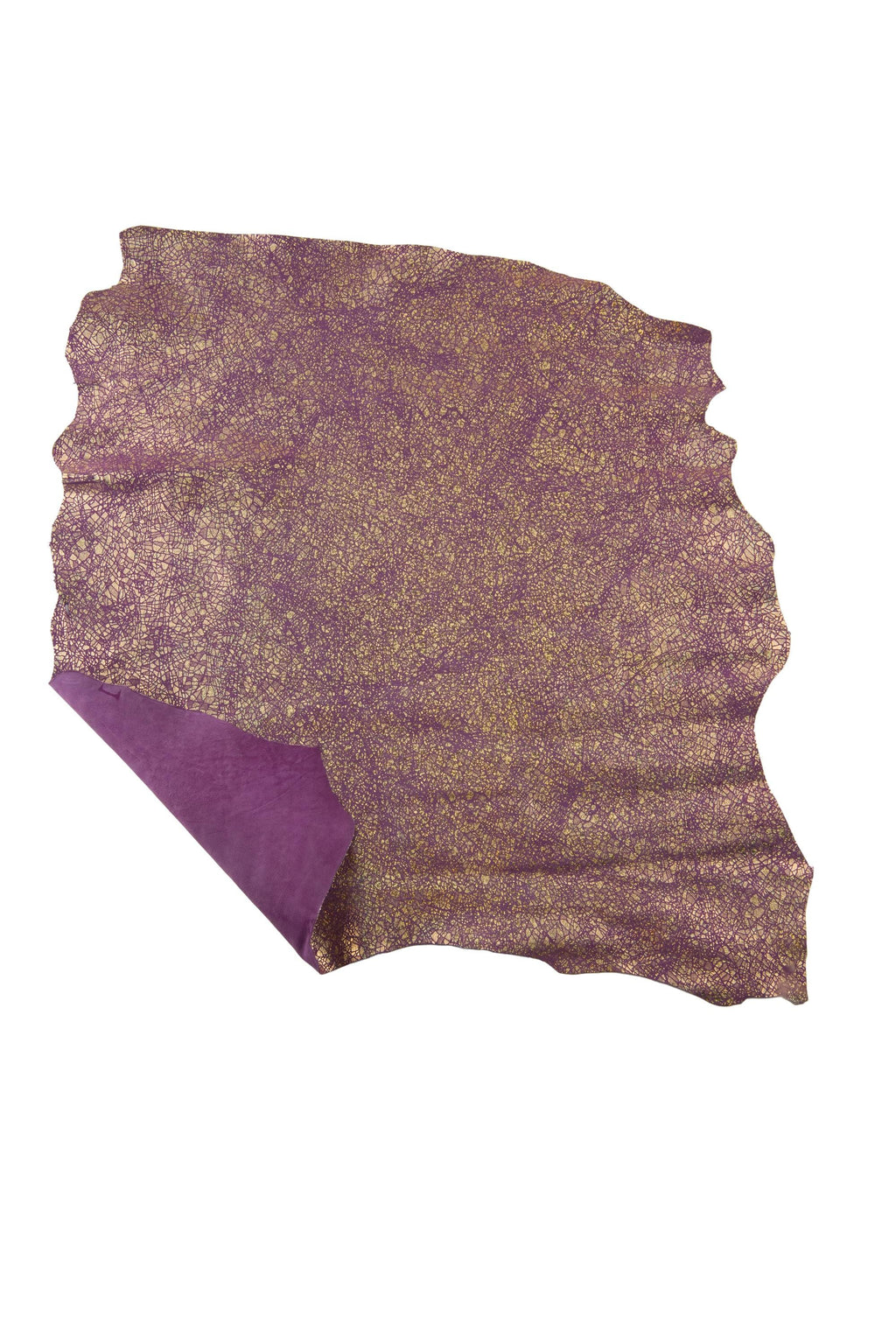 IRIDESCENT metallic leather skin, golden CRACKLED soft goatskin, purple suede with gold texture, for diy projects B19068-MT(st) La Garzarara
