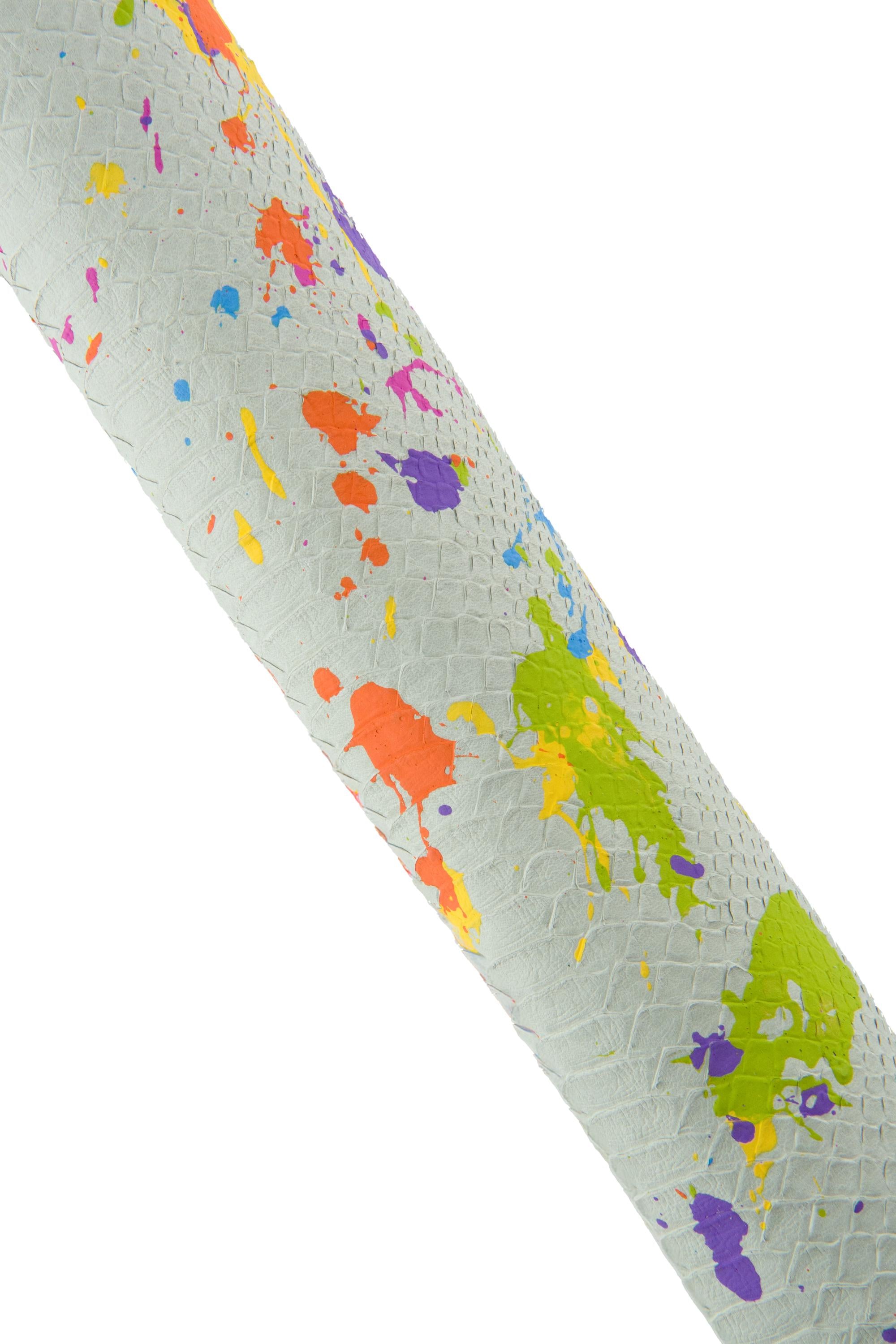 White Splatter leather hide, multicolor Dripping textured Reptile , soft one of a kind leather piece for crafts B19064-DM La Garzarara