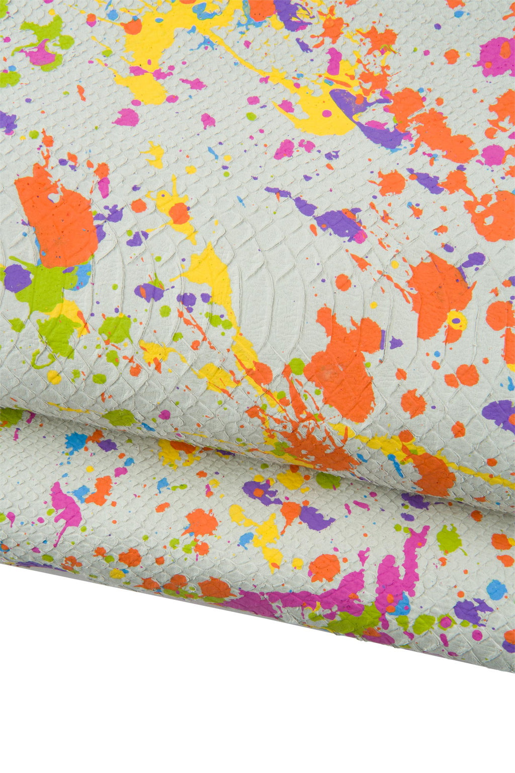 White Splatter leather hide, multicolor Dripping textured Reptile , soft one of a kind leather piece for crafts B19064-DM La Garzarara