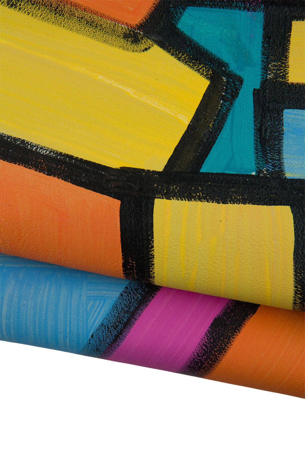 Multicolor Geometric Art Leather Hide, Hand Painted Italian Lamb, Color Block Skin , Colorful Mosaic Pattern 1.3 - 1.5 mm B19032-DM