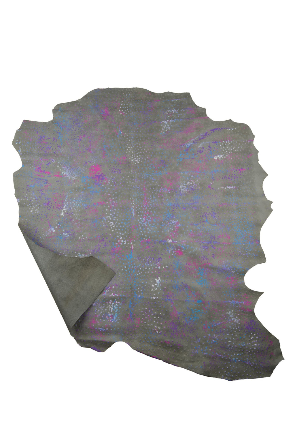 One of a Kind Leather, Grey Painted embossed OSTRICH leather hide, thin multicolor skin 0.5-0.7 mm B19047-ST La Garzarara