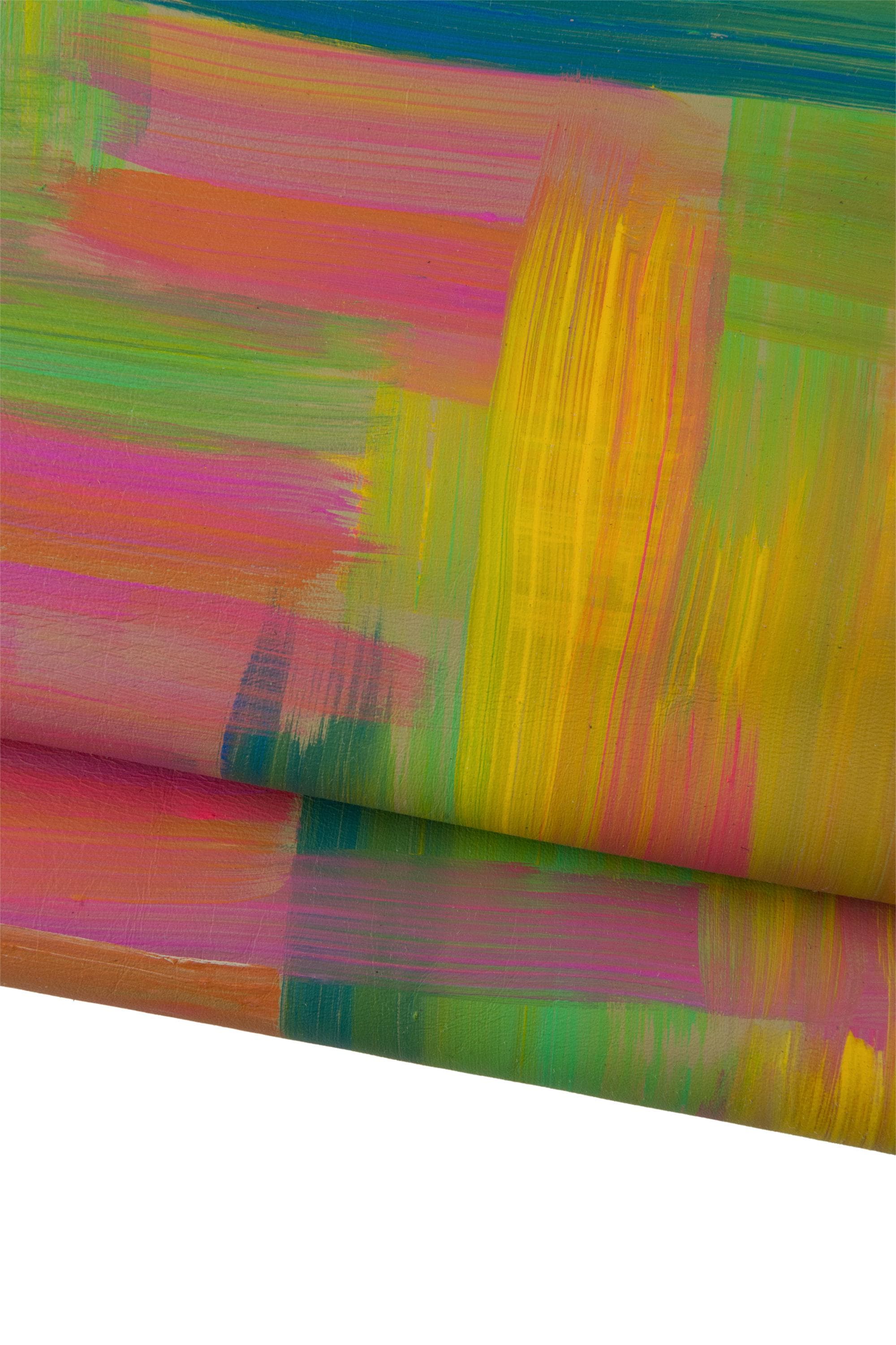 Multicolor HAND painted leather skin, BRUSH stroke printed goatskin, soft matt thin material for diy projects B19042-DM La Garzarara
