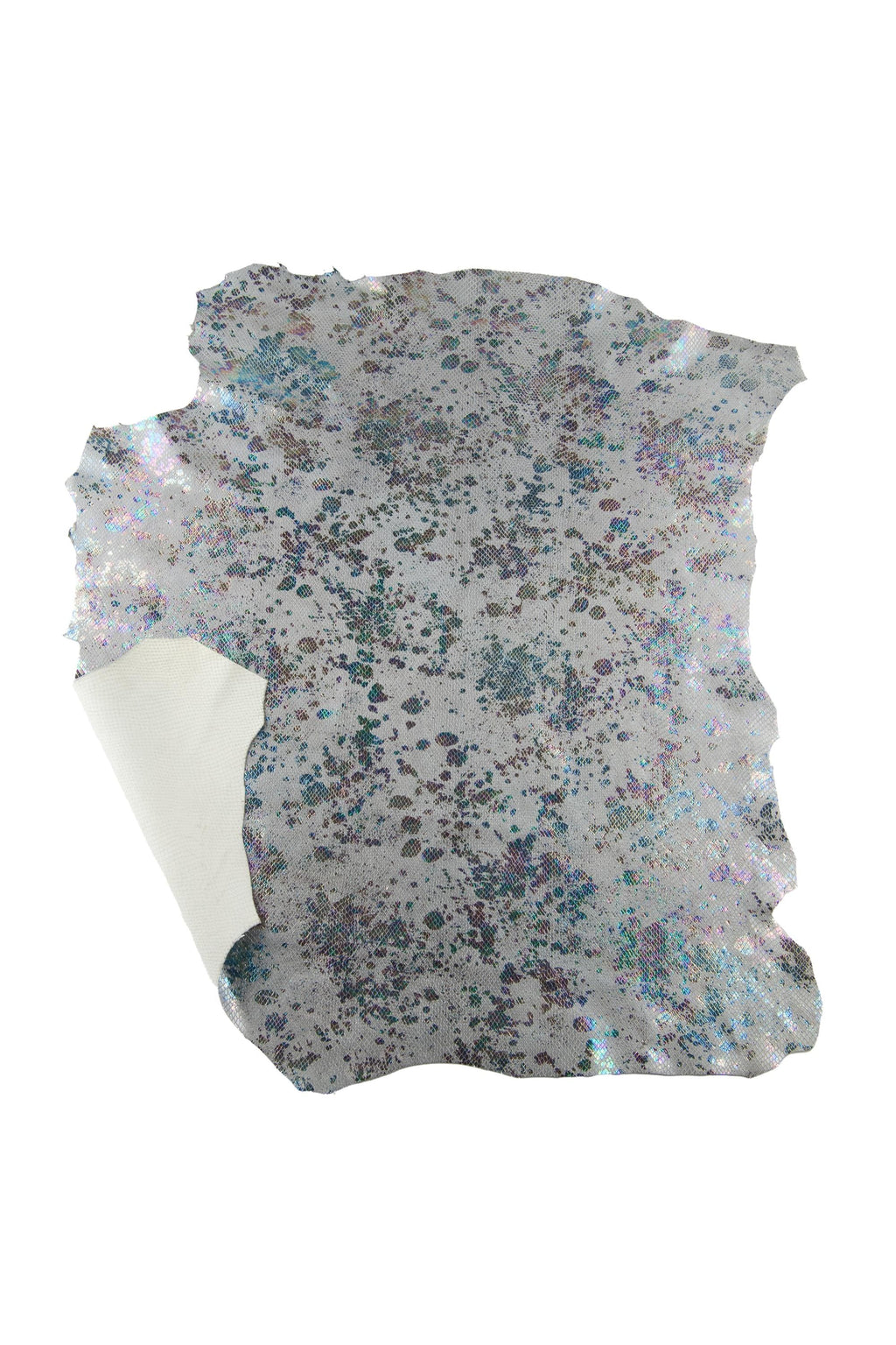 IRIDESCENT metallic SNAKESKIN, silver reptile leather - bright multicolor pattern, holographic spotted hide B19074-MT(st) La Garzarara