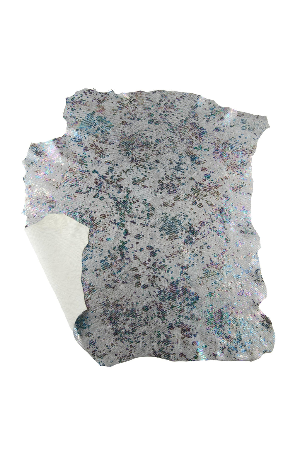 IRIDESCENT metallic SNAKESKIN, silver reptile leather - bright multicolor pattern, holographic spotted hide B19074-MT(st) La Garzarara