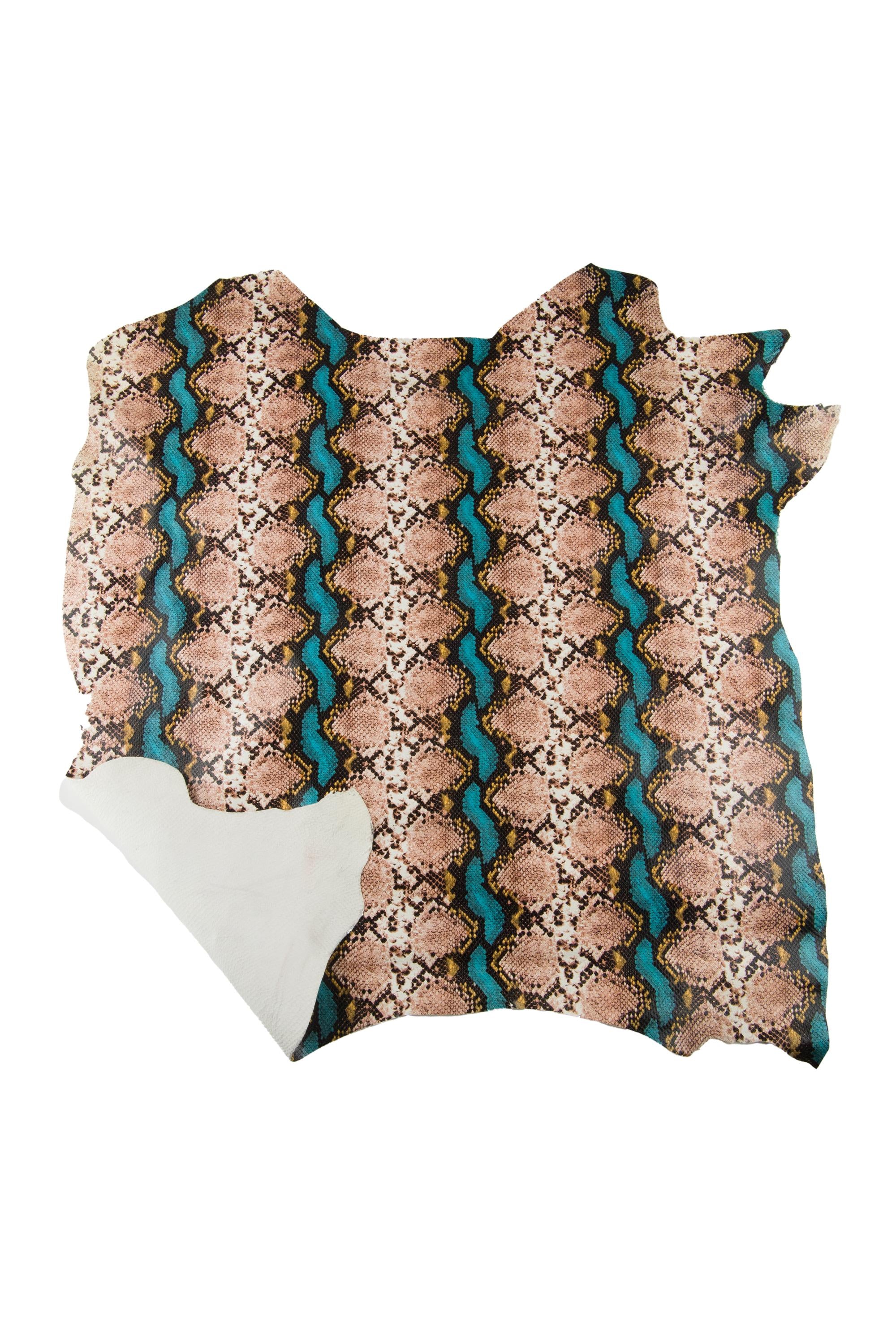 MULTICOLOR PYTHON printed leather skin, reptile textured goatskin, snake pattern on glossy soft hide, ideal for diy B19015-ST La Garzarara