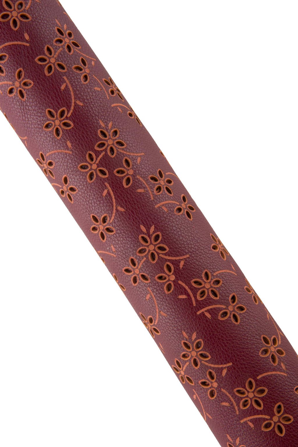 Burgundy FLORAL printed leather hide, semi glossy soft ENGRAVED cowhide, perforated calfskin for crafters 1.9-2.1 mm B19114-ST La Garzarara
