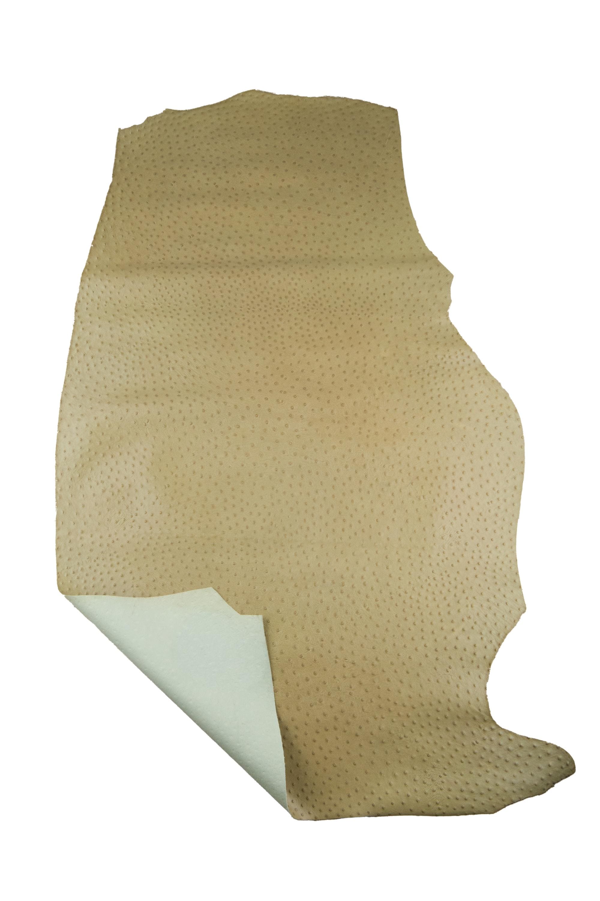 OSTRICH embossed leather hide, greyish beige ANIMAL printed cowhide, semi glossy semi stiff calfskin for crafters B19101-ST La Garzarara
