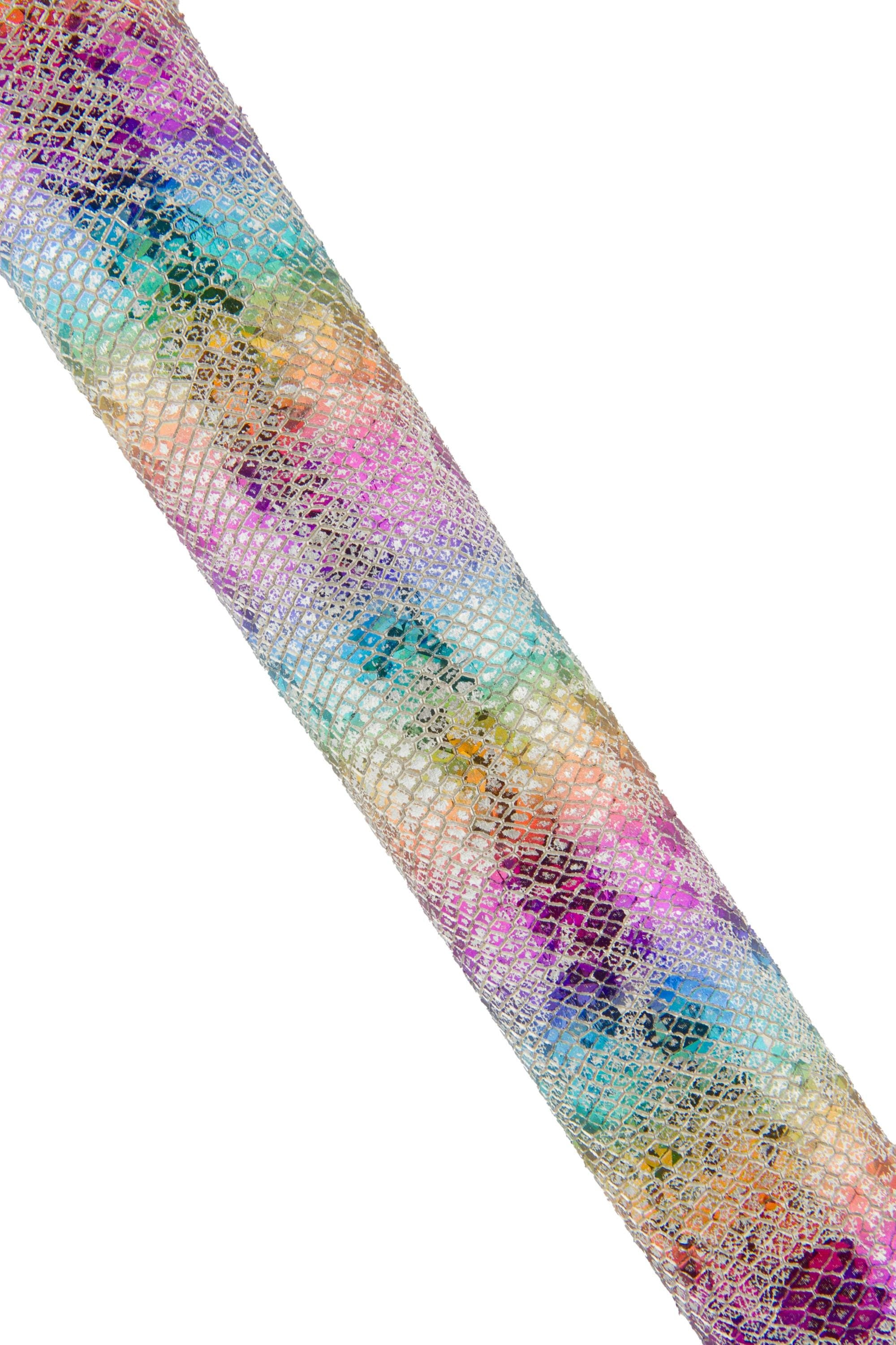 IRIDESCENT PYTHON textured leather skin, multicolor striped metallic snake printed goatskin, rainbow bright soft hide B19072-MT(st)