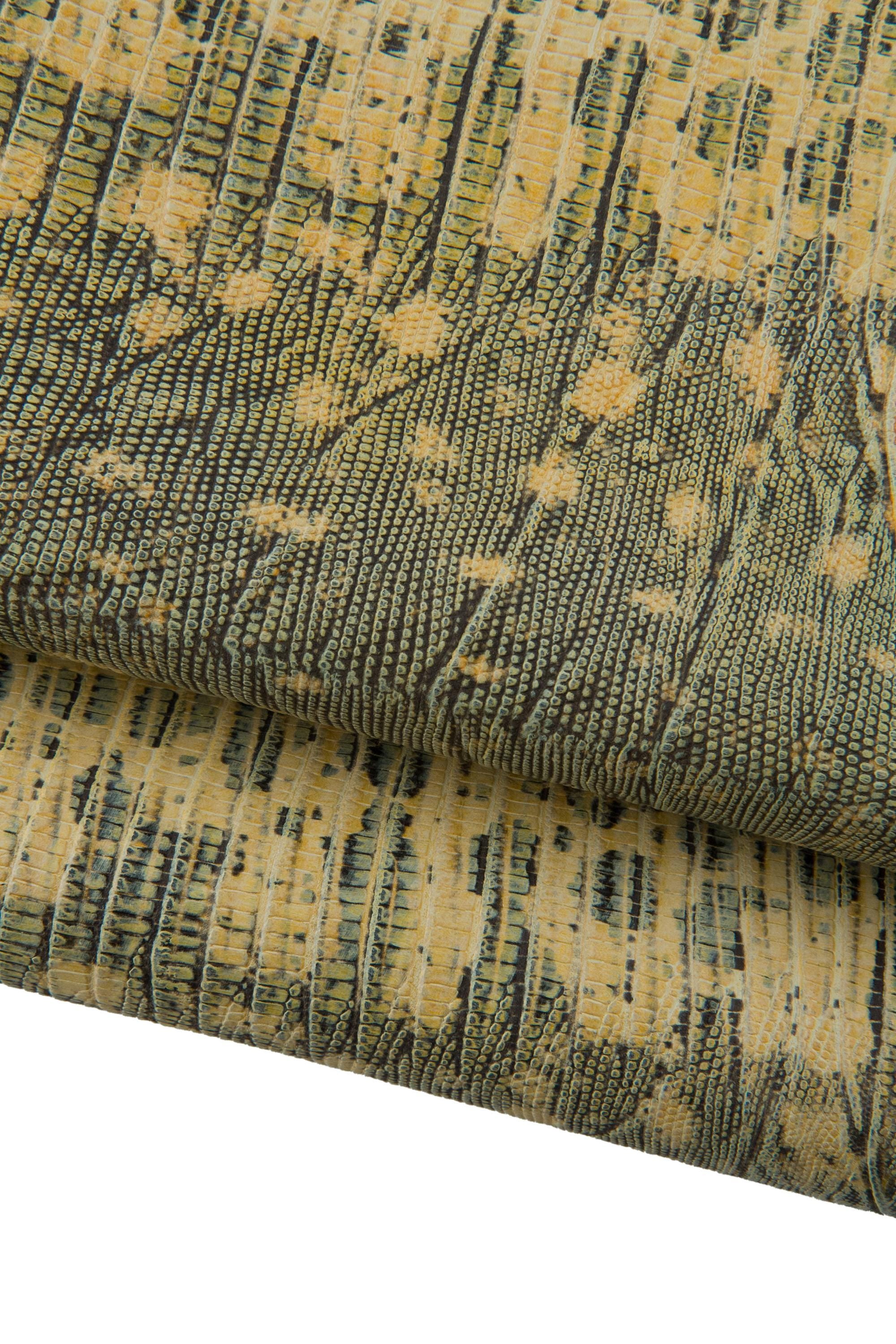 Lizard Print Leather Hide Beige Taupe, Italian Embossed reptile cowhide, Natural Sand cow for Bags Shoes Crafts B19096-ST La Garzarara