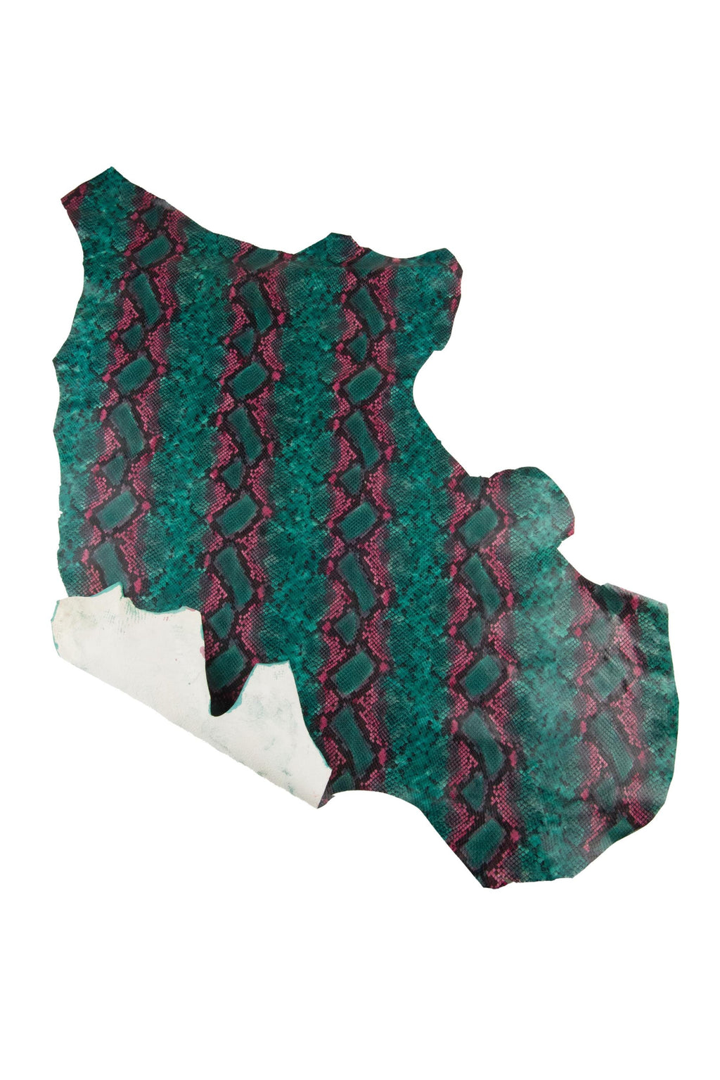 PYTHON printed leather skin, emerald green - pink SNAKE textured glossy goatskin, reptile pattern on soft hide B19095-ST La Garzarara
