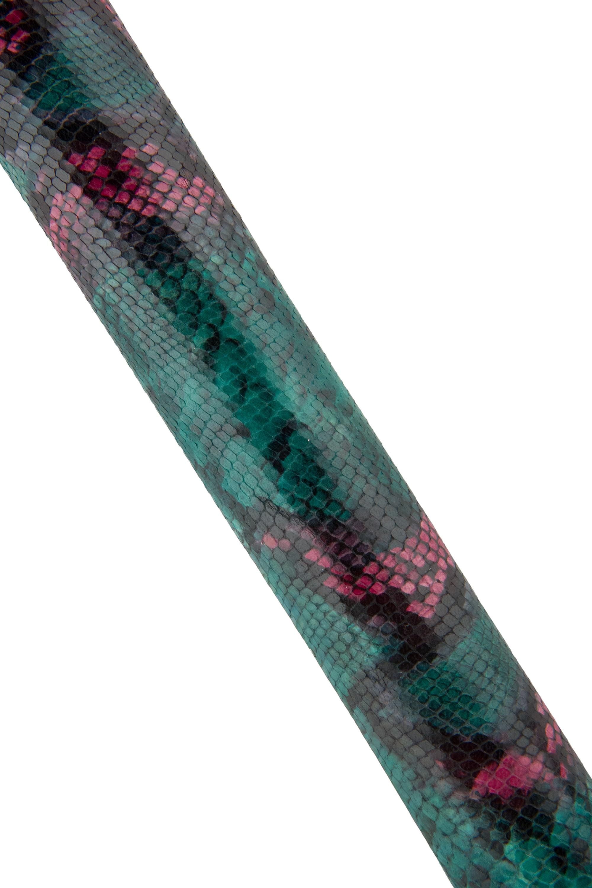 PYTHON printed leather skin, emerald green - pink SNAKE textured glossy goatskin, reptile pattern on soft hide B19095-ST La Garzarara