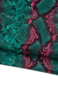 PYTHON printed leather skin, emerald green - pink SNAKE textured glossy goatskin, reptile pattern on soft hide B19095-ST La Garzarara