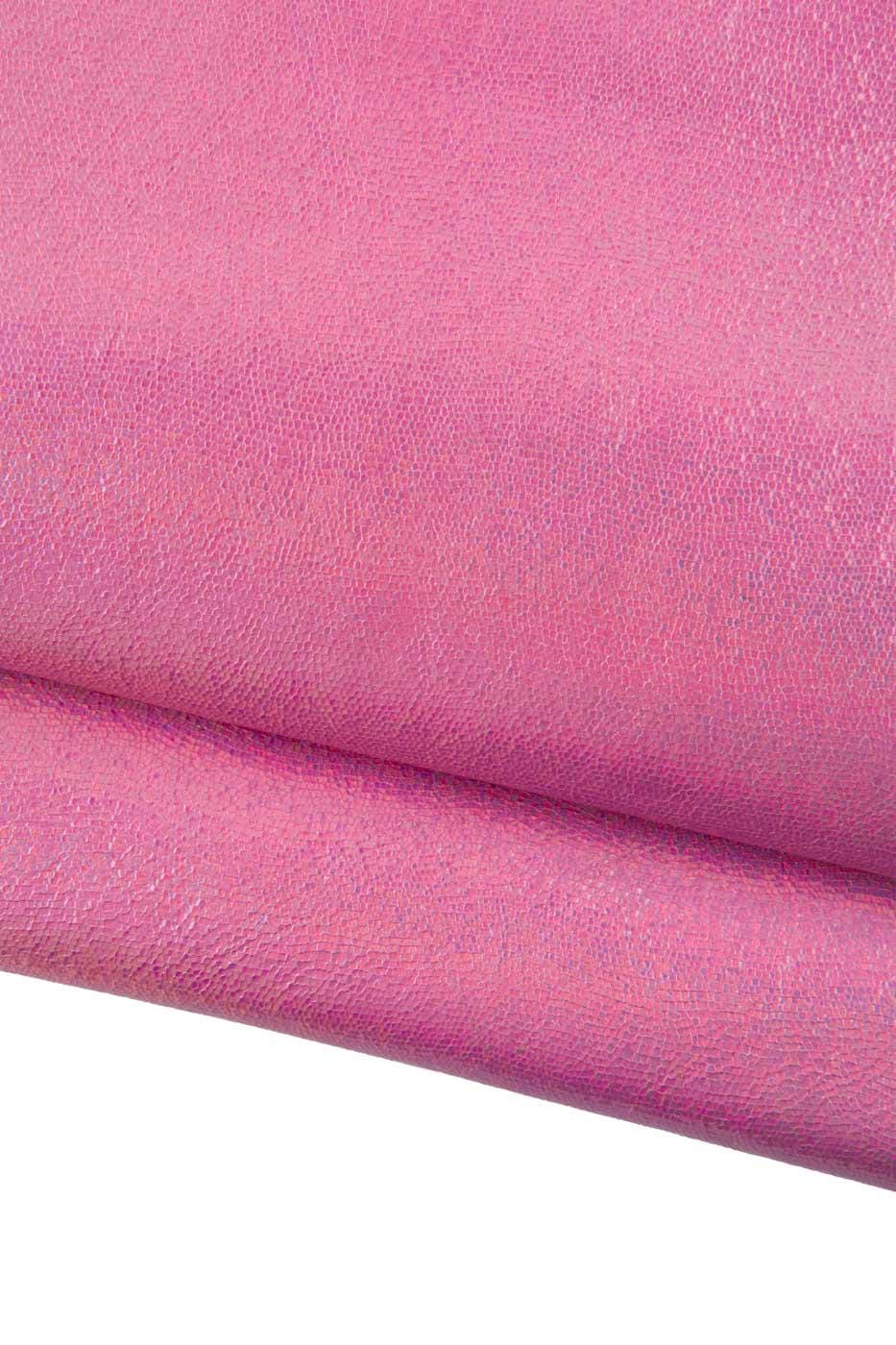 Pink LIZARD printed leather hide, METALLIC reptile textured goatskin, classic brigh soft hide for hobbyists B19021-MT La Garzarara