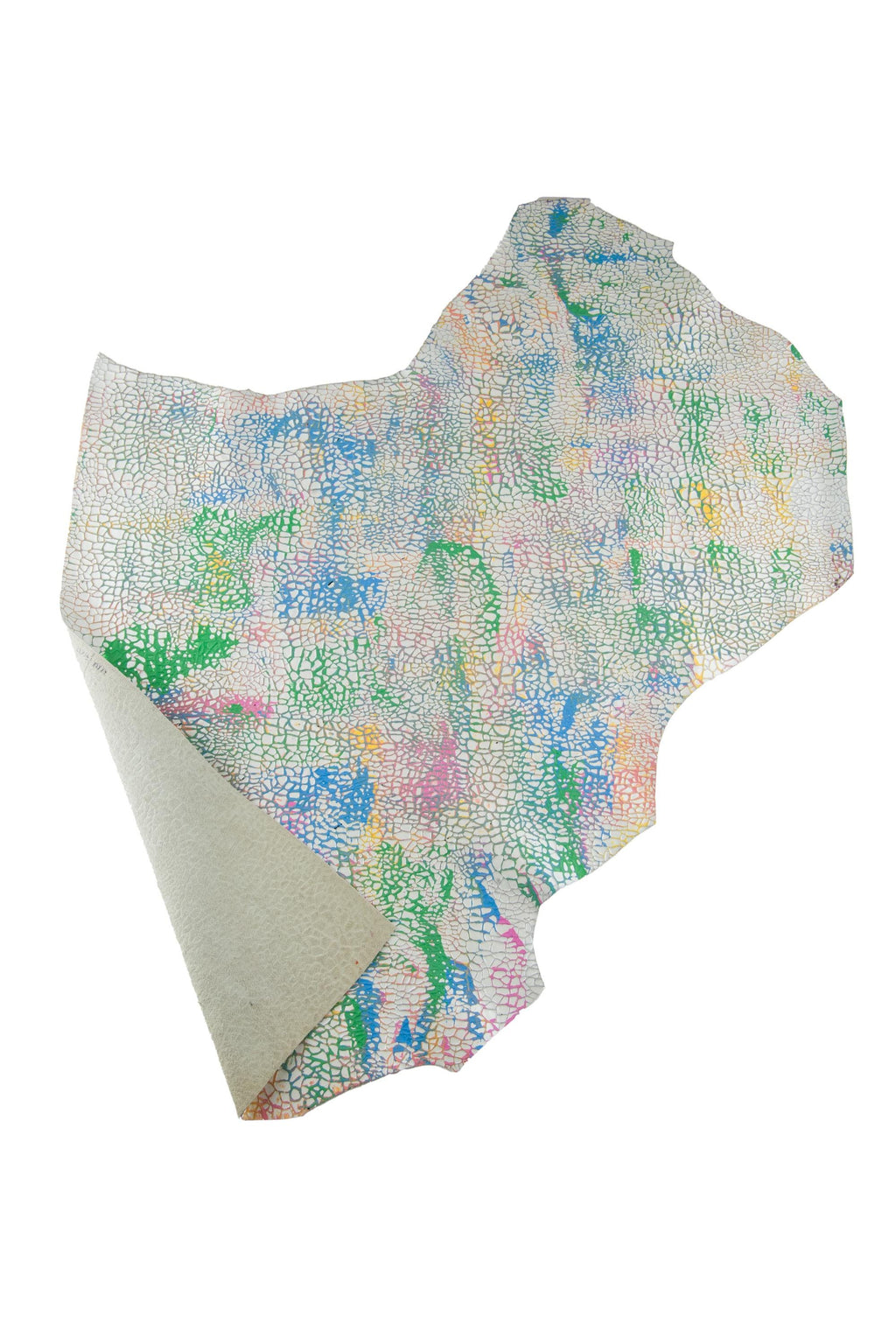 White Embossed Hand Painted Leather Hide, Artistic Multicolor Skin Abstract Leather B18979-dm La Garzarara