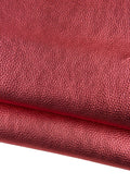 Red/pink PEBBLE GRAIN printed cowhide, glossy soft leather skin, metallic thick hide for crafters B19087-MT La Garzarara