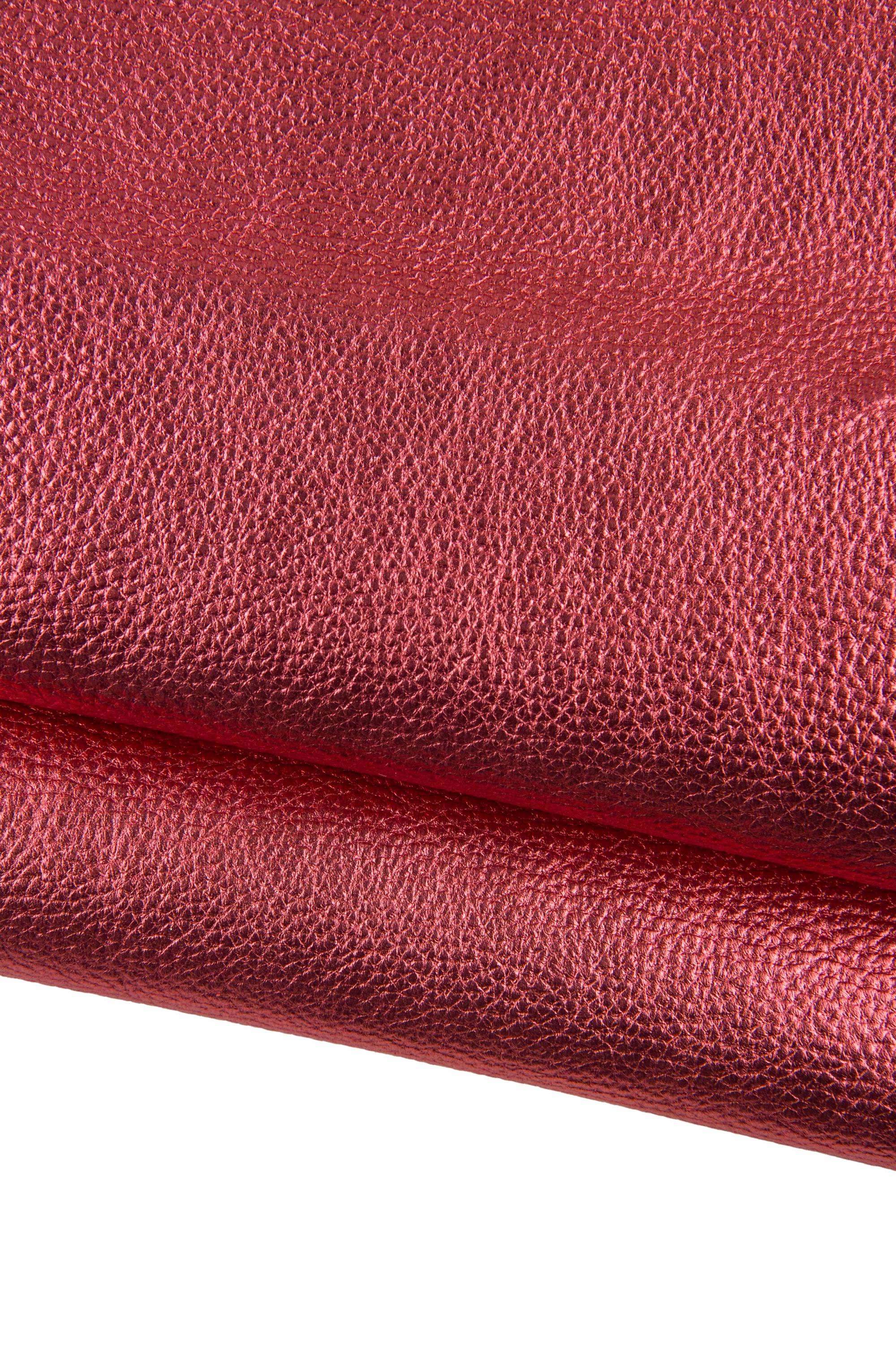 Red/pink PEBBLE GRAIN printed cowhide, glossy soft leather skin, metallic thick hide for crafters B19087-MT La Garzarara