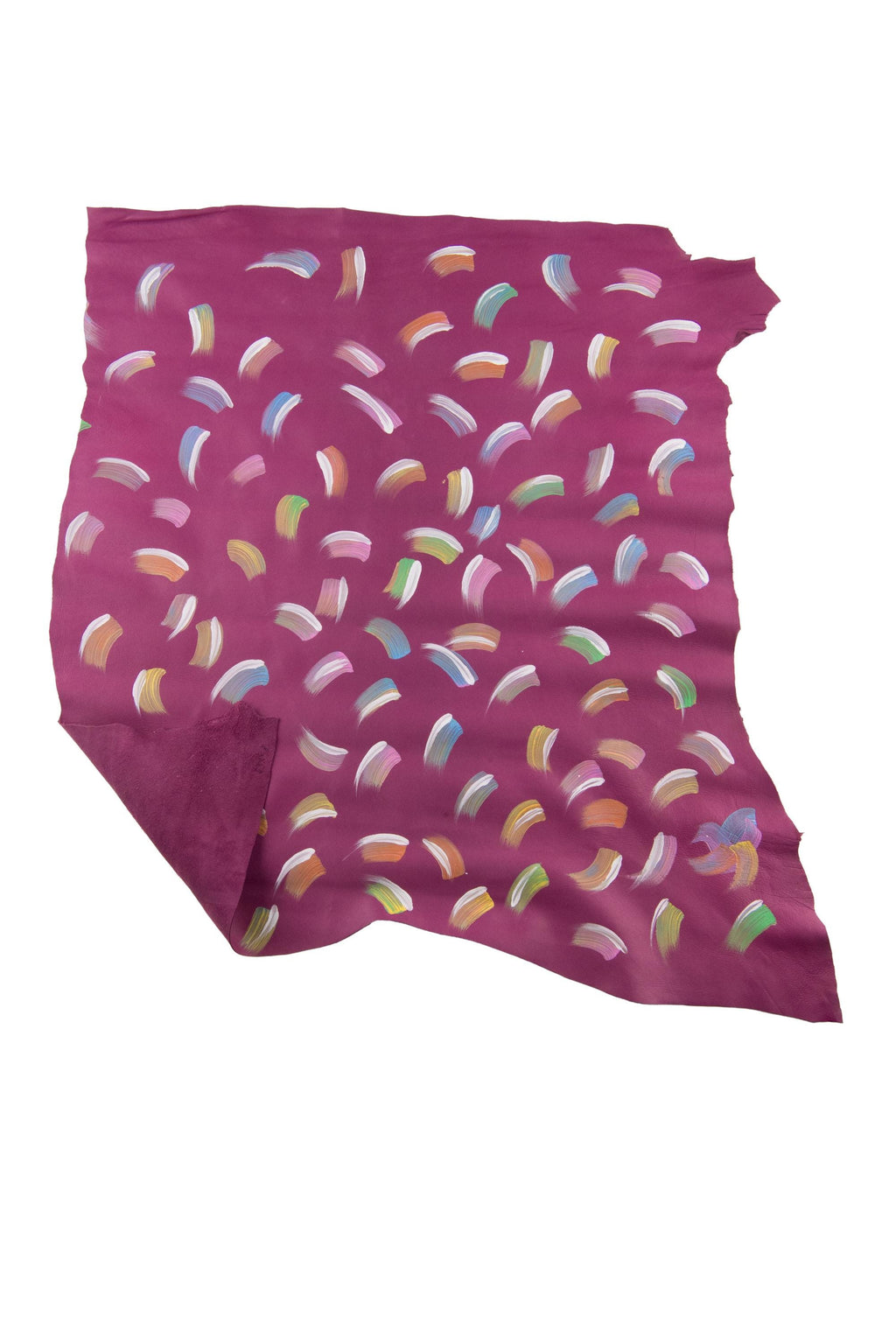 HAND DECORATED leather skin, purple goatskin - colorful abstract pattern, soft printed hide for diy projects B19039-DM La Garzarara