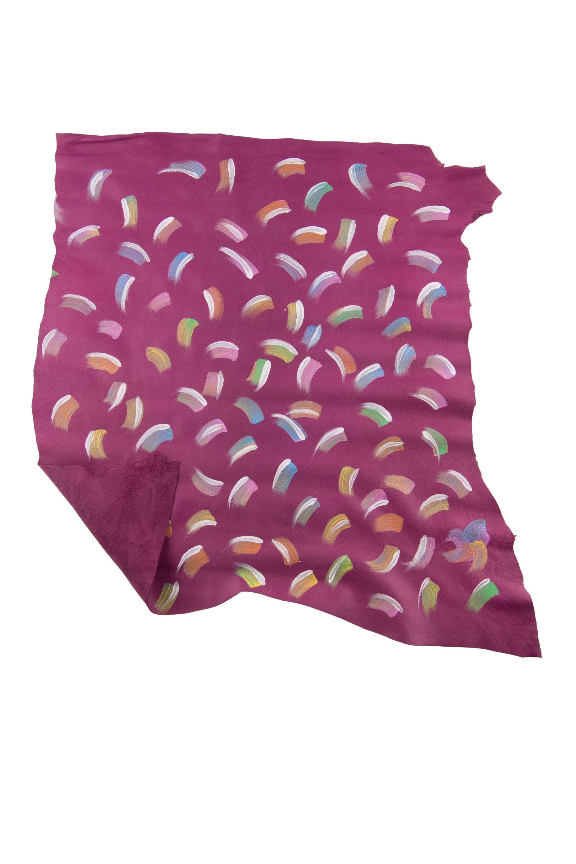 HAND DECORATED leather skin, purple goatskin - colorful abstract pattern, soft printed hide for diy projects B19039-DM La Garzarara