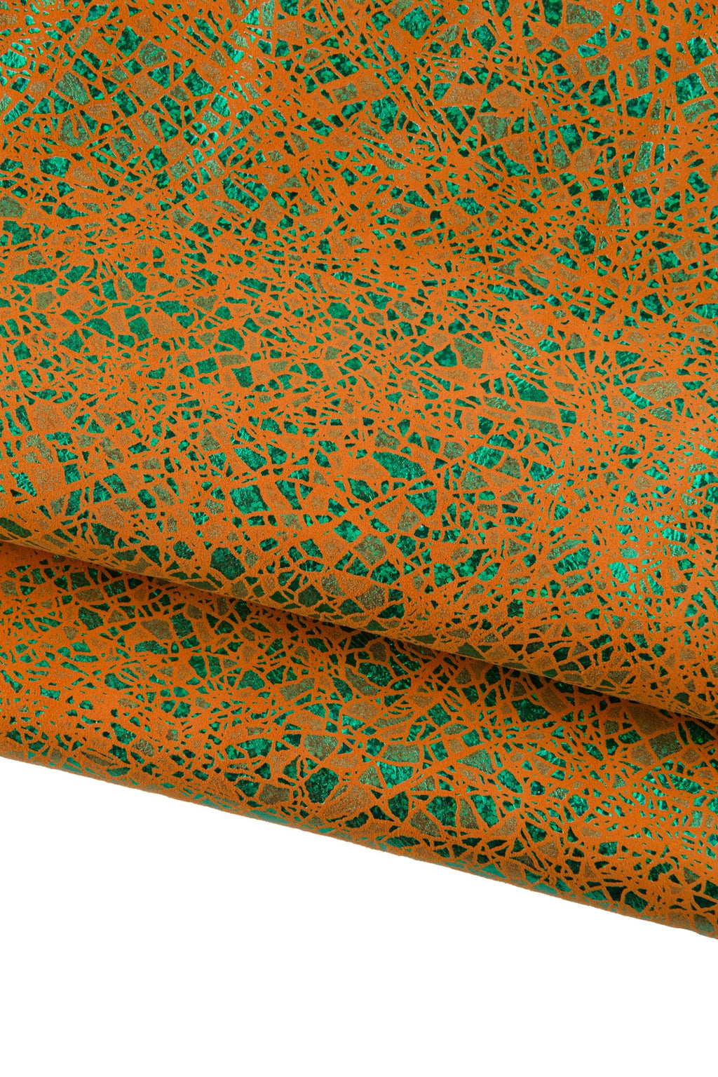 Orange - green CRACKLE printed leather skin, METALLIC suede goatskin, soft textured material for diy projects B19067-MT(st) La Garzarara