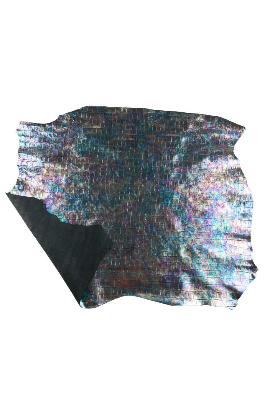 HOLOGRAPHIC CROCODILE printed leather skin, multicolor iridescent embossed croco, bright soft material for diy B19073-MT(st) Garzarara