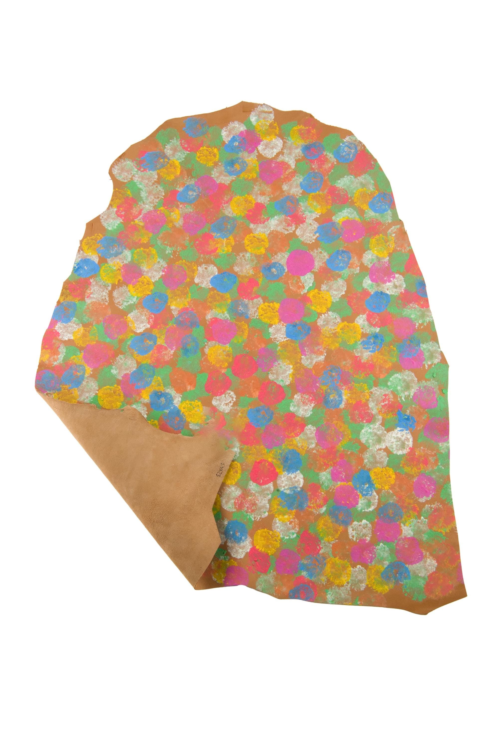 Colorful POLKA DOT printed leather skin, multicolor hand painted goatskin, artistic textured material for projects B19033-DM La Garzarara