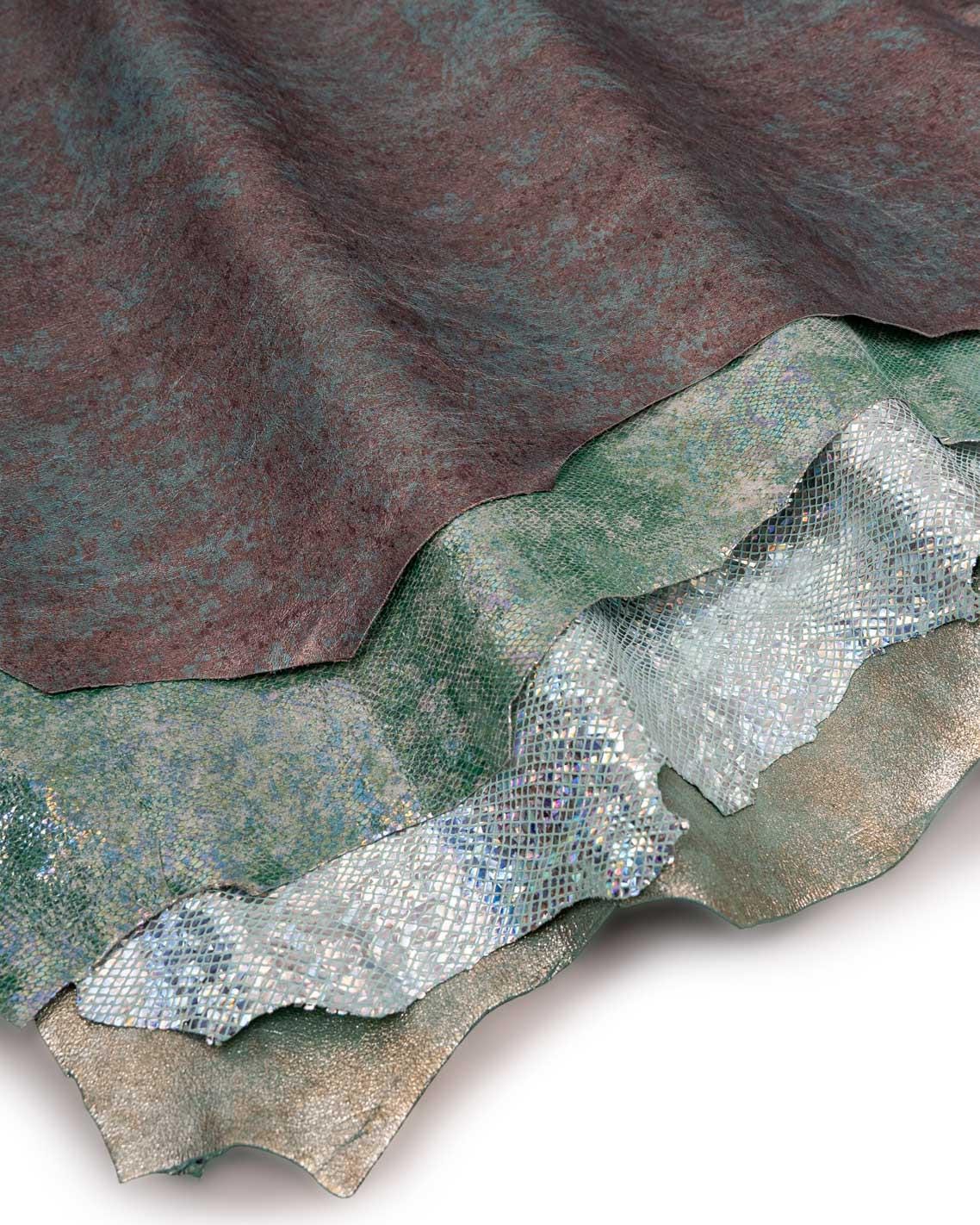 Luxury Patina Leather skins Bundle, Aqua Metallic Leather Hides Mint, statement Designer Skins B18998-MT(ST)