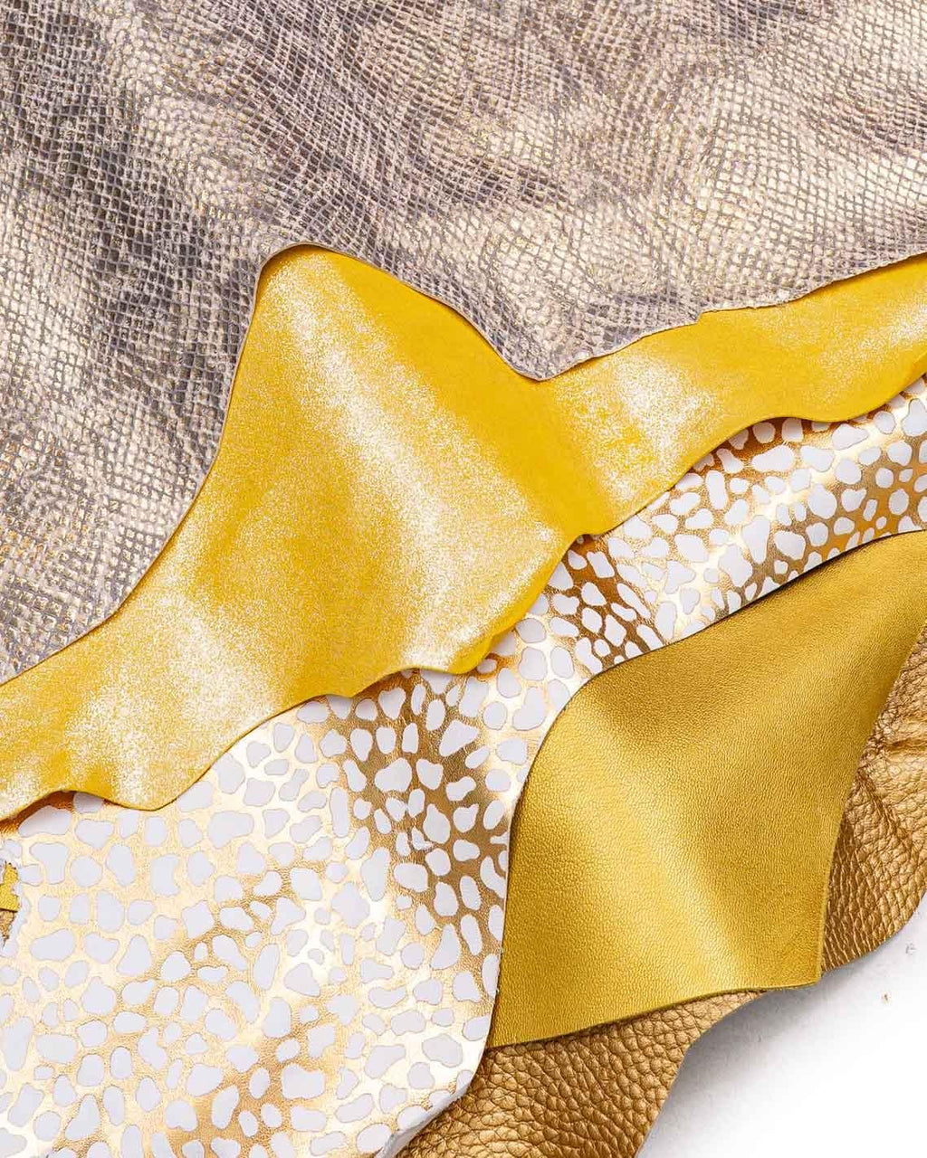 Yellow leather skins pack, Lot of 5 matching metallic solid printed hides for hobbyists B19004-MT(ST) La Garzarara