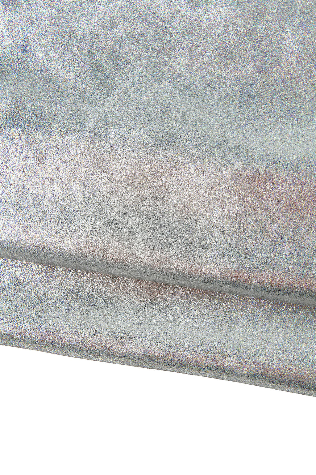 SILVER leather hide, BRIGHT metallic suede calfskin, sparkle soft split cowhide for diy projects B19094-MT La Garzarara