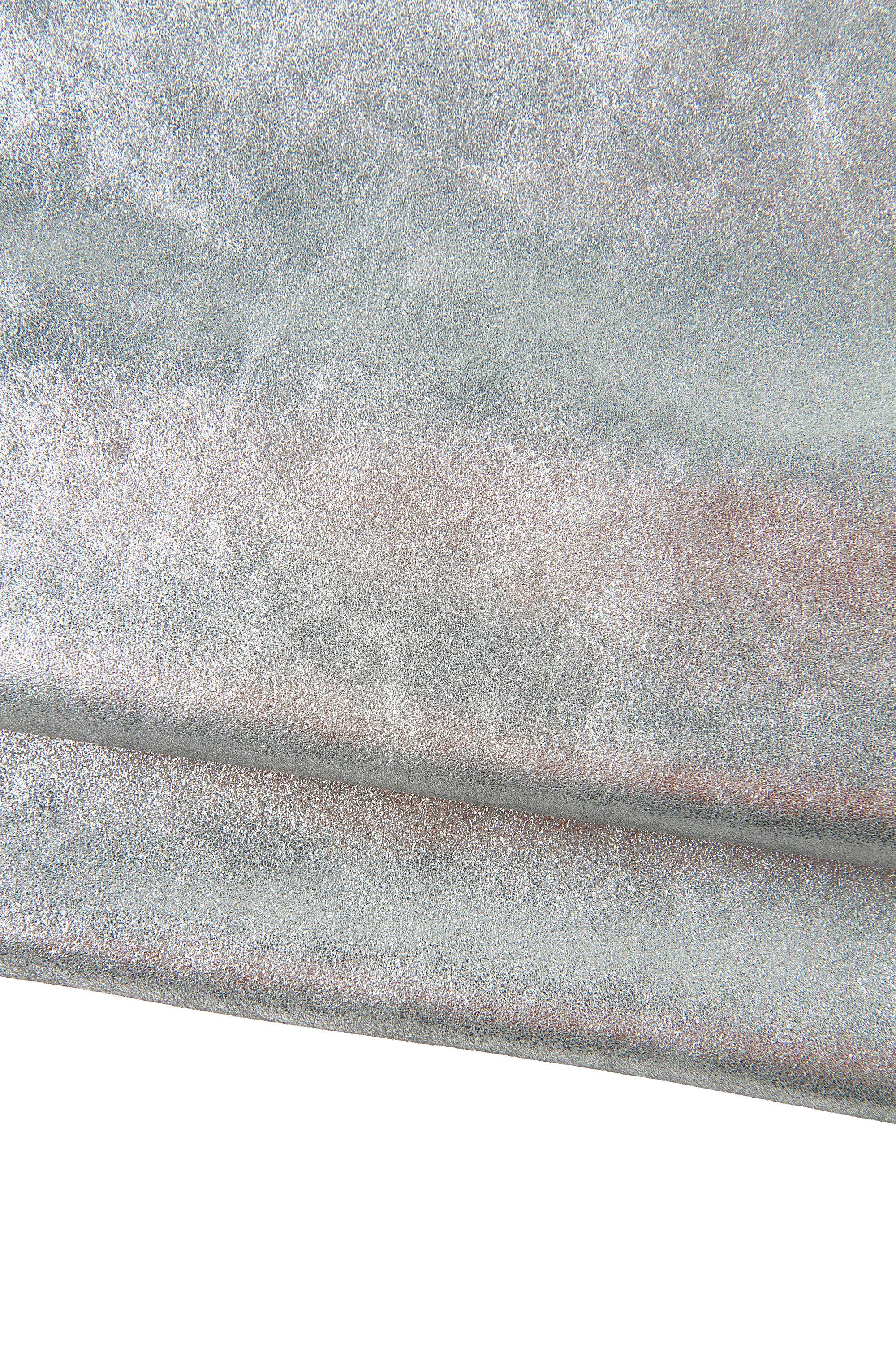 SILVER leather hide, BRIGHT metallic suede calfskin, sparkle soft split cowhide for diy projects B19094-MT La Garzarara