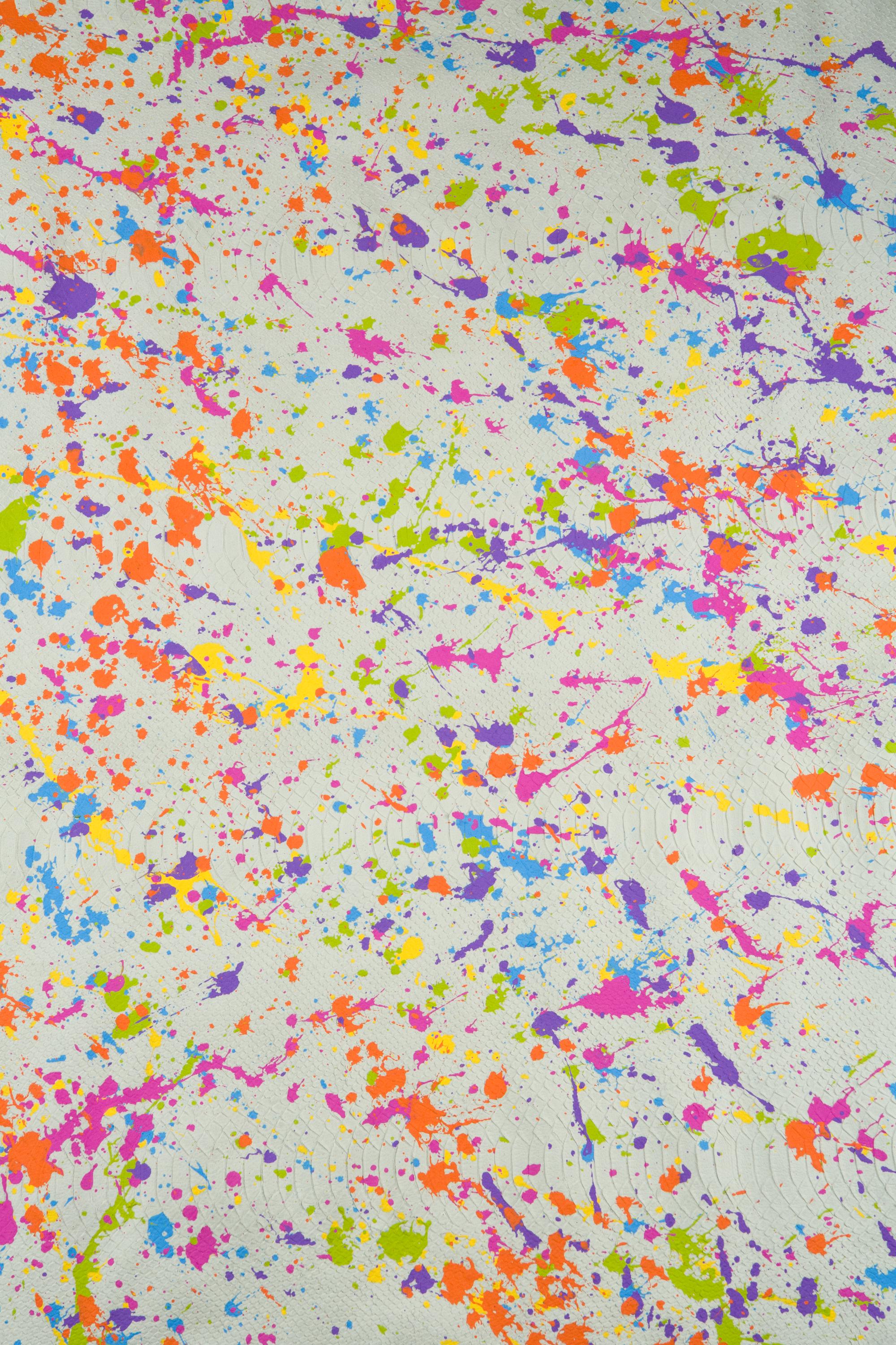 White Splatter leather hide, multicolor Dripping textured Reptile , soft one of a kind leather piece for crafts B19064-DM La Garzarara