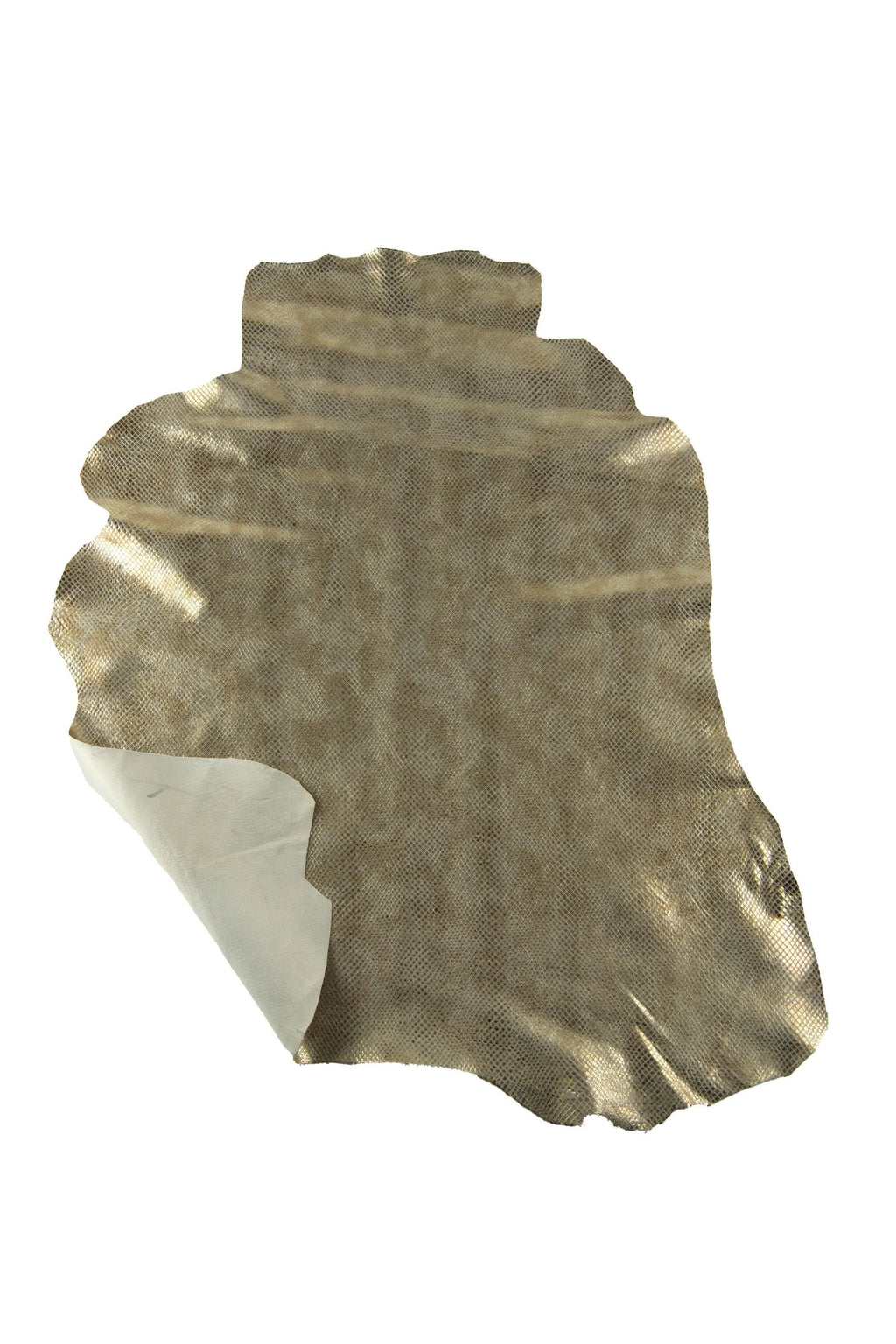 Metallic Snake Print Leather Hide, Gold Champagne reptile skin, Soft Italian Genuine snakeskin for Wallets Crafts B19297-MT(st) La Garzarara