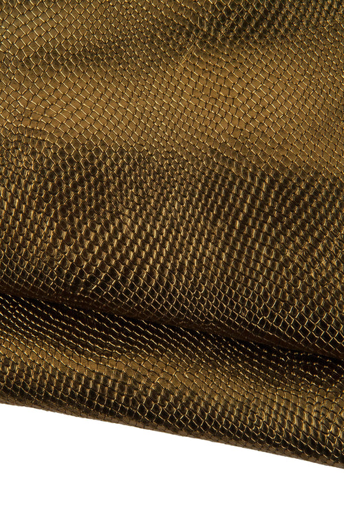 Bronze METALLIC REPTILE printed goatskin, soft embossed leather skin, bright snakeskin for hobbyists B19272-MT(st) La Garzarara