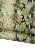 Natural Python Print Leather Hide, Olive Green Snake Print Italian Leather, Exotic Light green embossed snakeskin B19273-ST La Garzarara