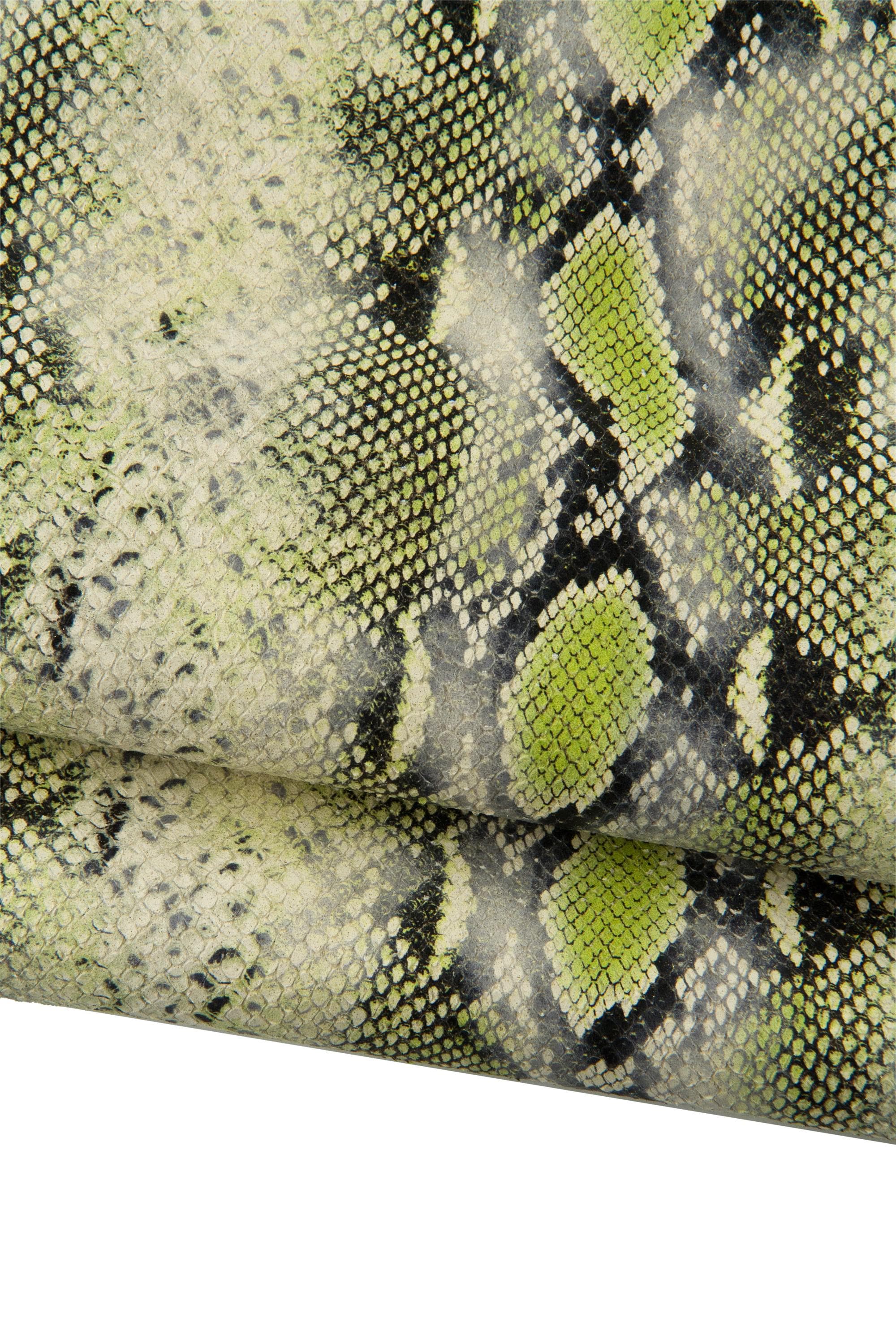 Natural Python Print Leather Hide, Olive Green Snake Print Italian Leather, Exotic Light green embossed snakeskin B19273-ST La Garzarara