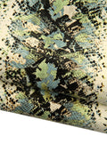 Thin SNAKE printed leather skin, light blue - green PYTHON reptile snakeskin, glossy soft goatskin for diy projects B19284-ST La Garzarara