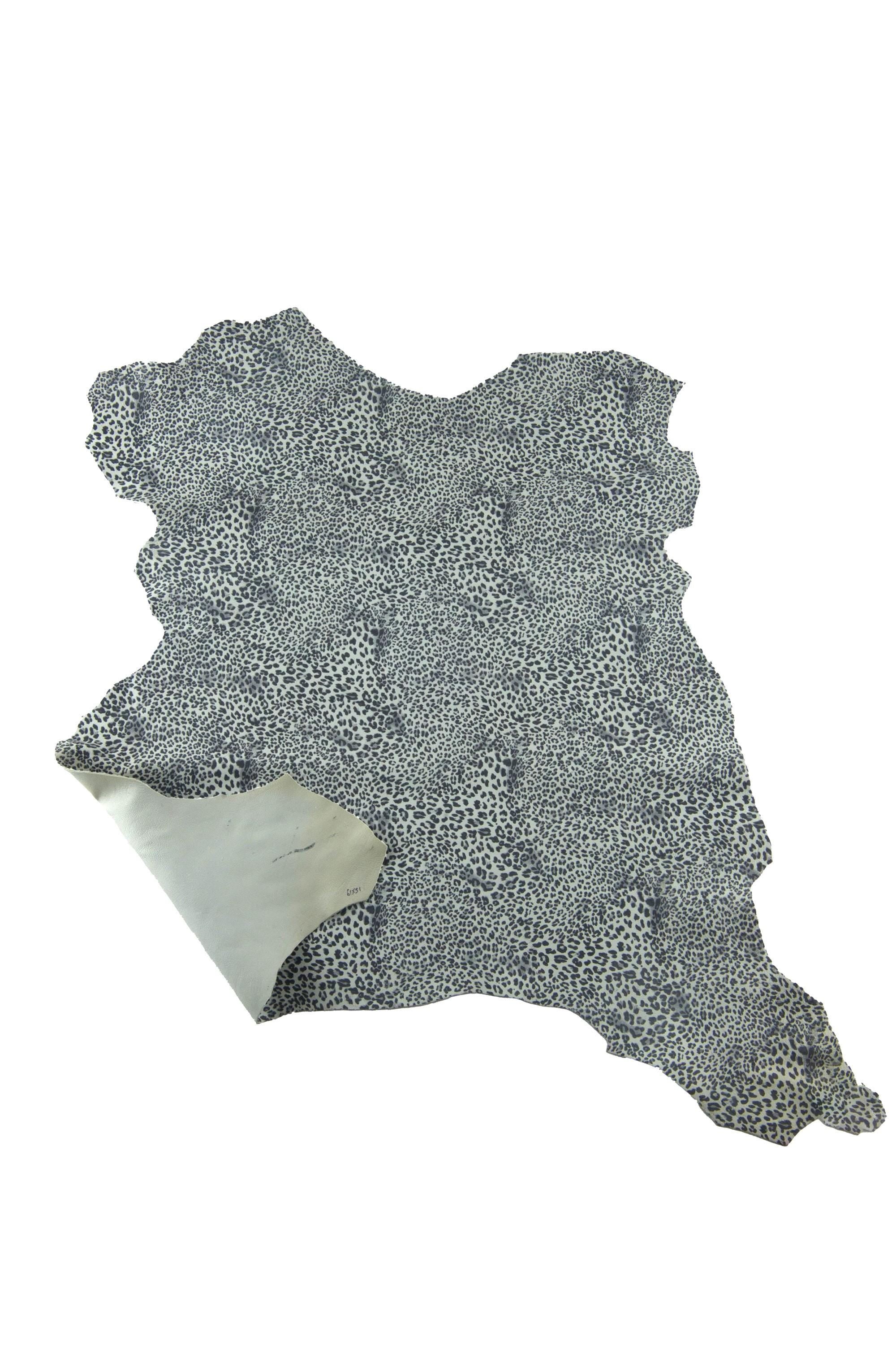 Black - grey LEOPARD texture on white suede goatskin, CHEETAH printed skin, soft animal printed hide for diy projects B19188-ST La Garzarara