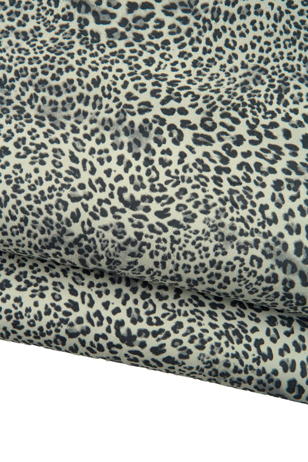 Black - grey LEOPARD texture on white suede goatskin, CHEETAH printed skin, soft animal printed hide for diy projects B19188-ST La Garzarara